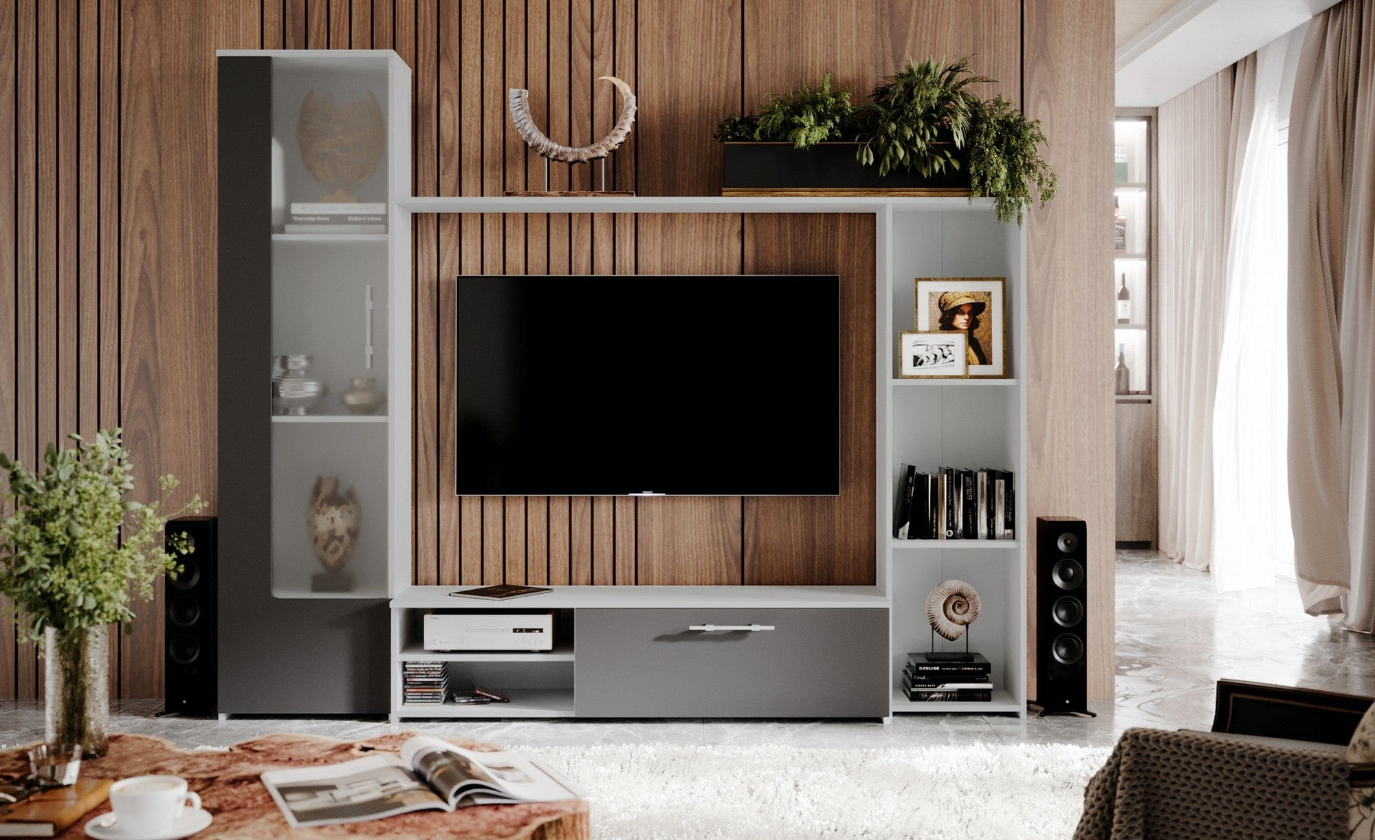 Mobilier living ADEL, gri antracit, PAL, 4 piese, 230x35x190 cm