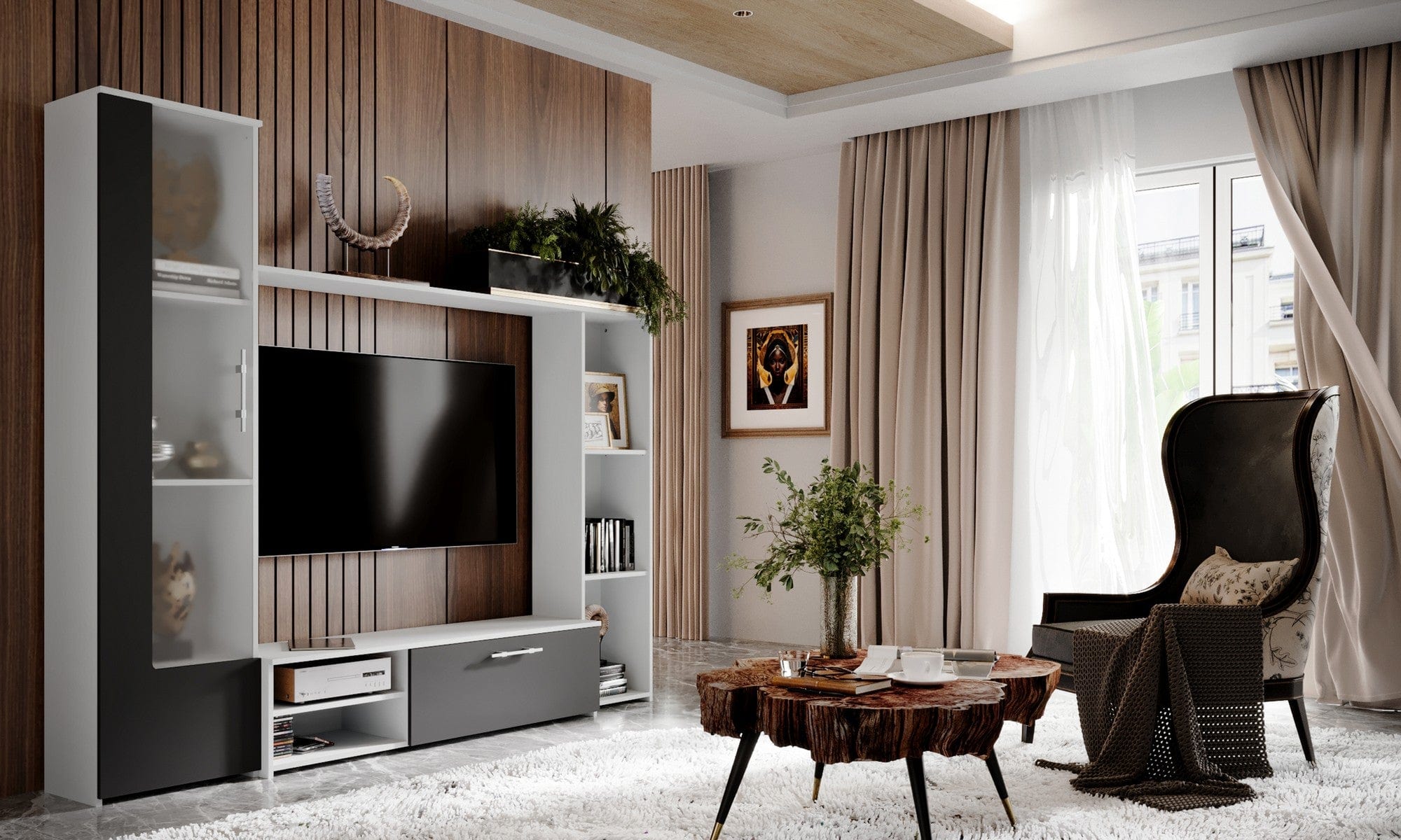 Mobilier living ADEL, gri antracit, PAL, 4 piese, 230x35x190 cm