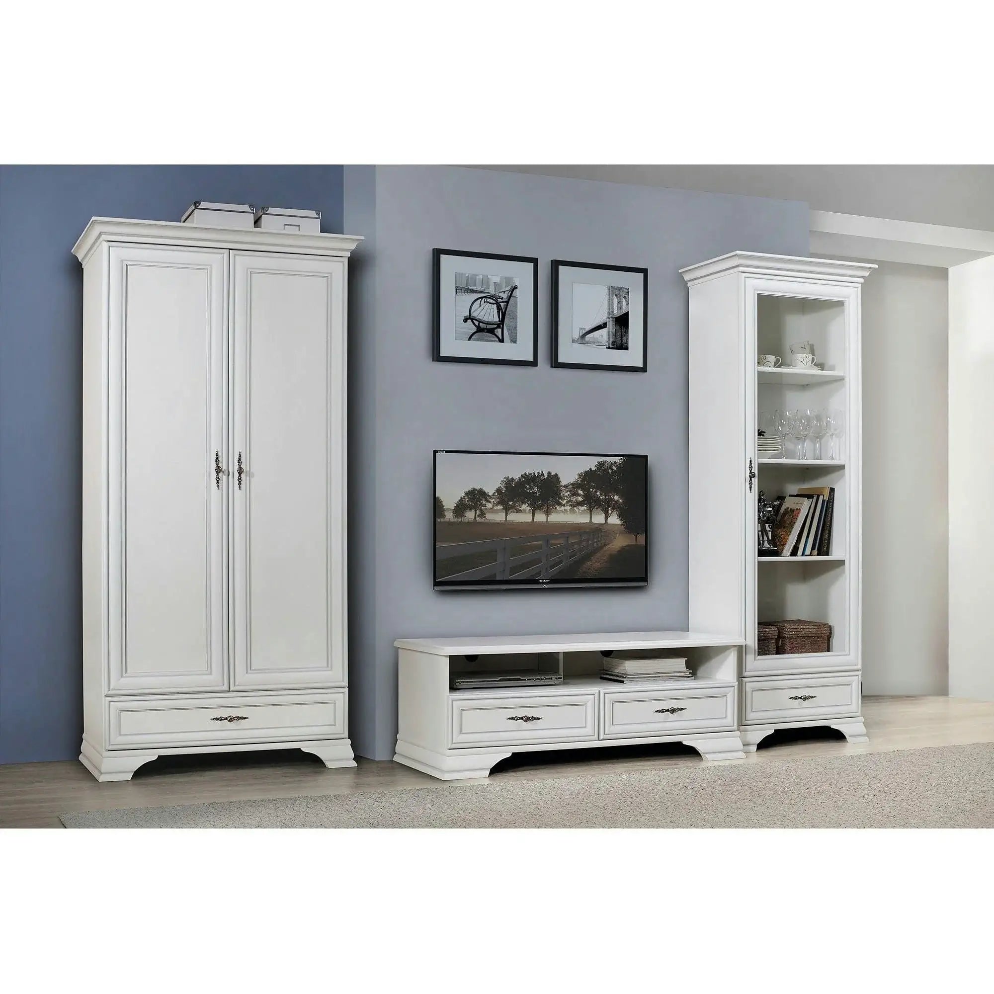 Mobilier living alb clasic IDENTO 2, PAL, 3 piese