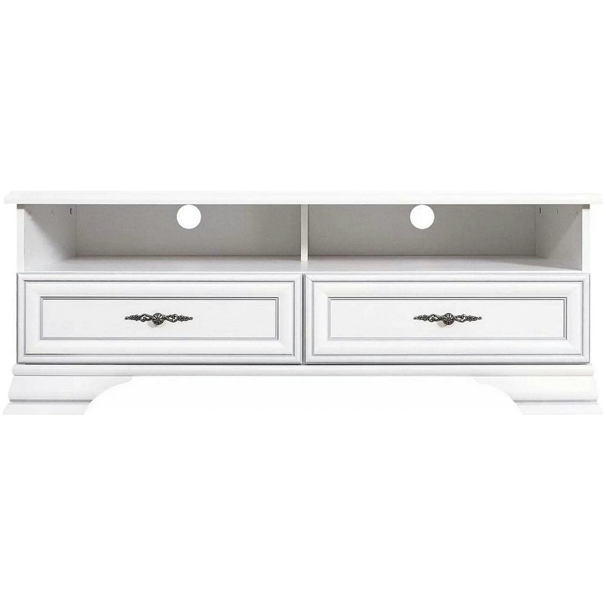 Mobilier living alb clasic IDENTO 4, format din dulap, vitrina si comoda TV