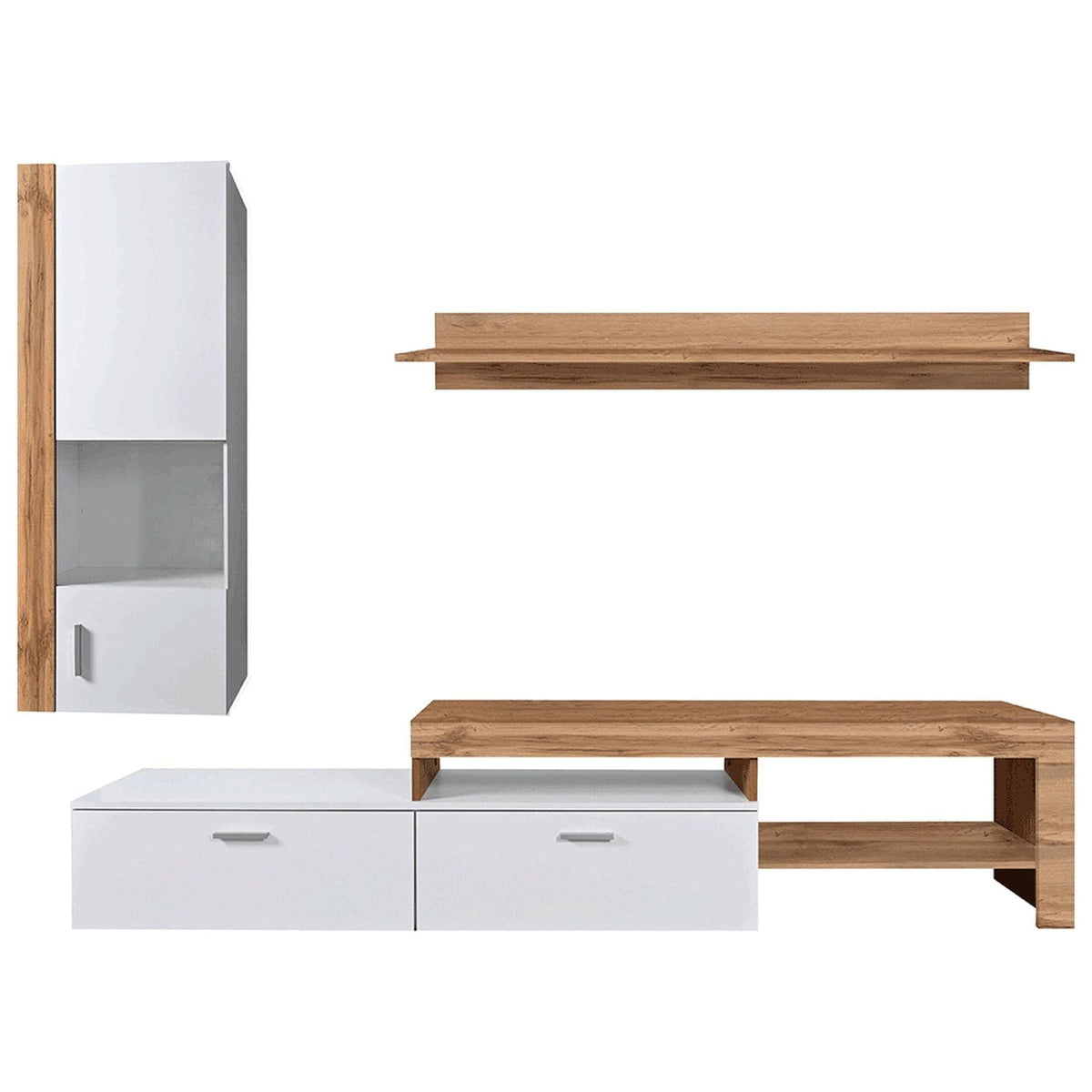 Mobilier living ALUBA, stejar wotan/alb, PAL laminat, 4 piese, 240x40x190 cm