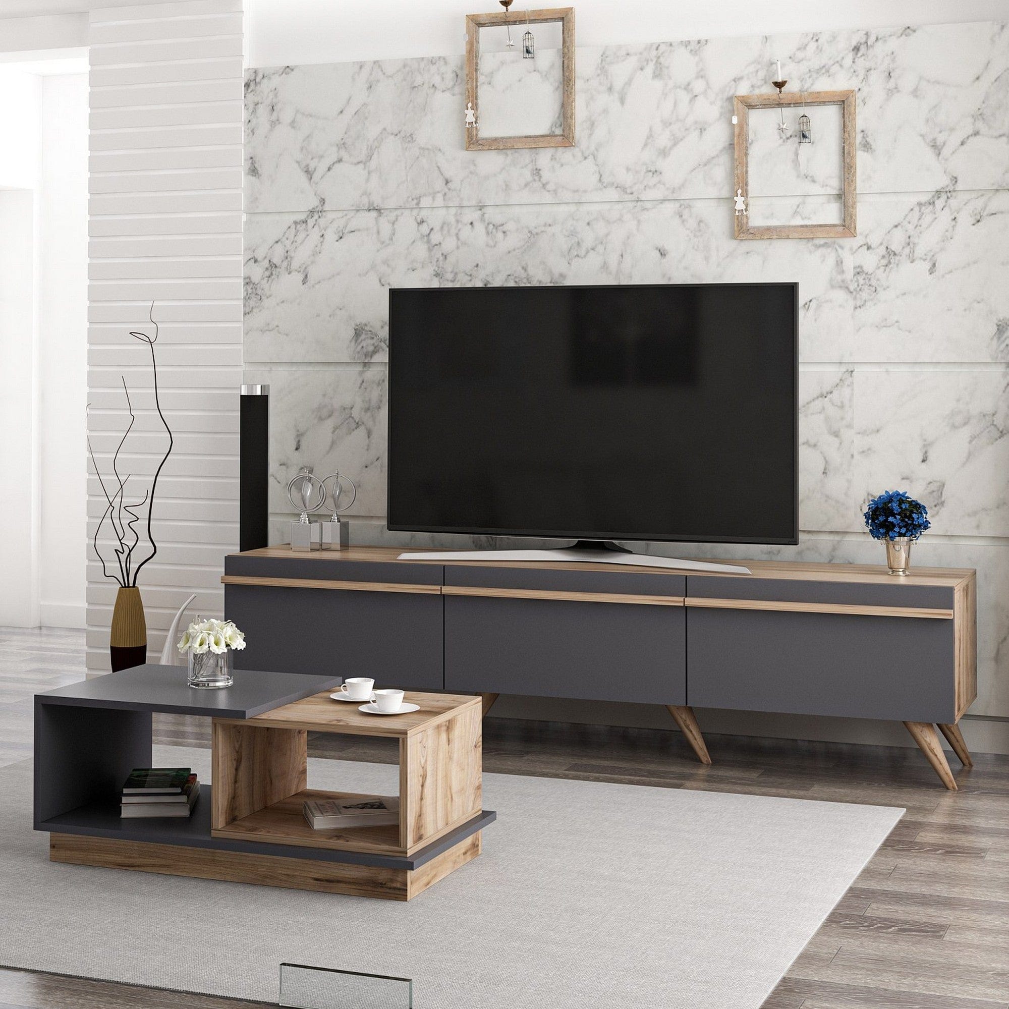 Mobilier living AMSTERDAM, nuc/gri antracit, PAL melaminat, 2 piese