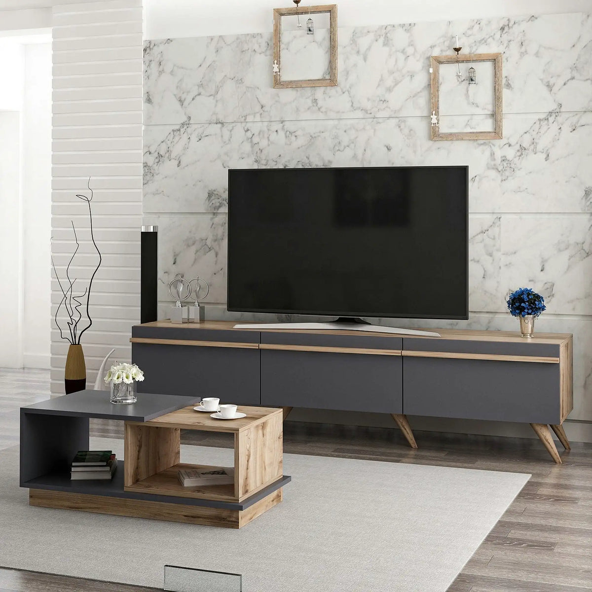 Mobilier living AMSTERDAM, nuc/gri antracit, PAL melaminat, 2 piese