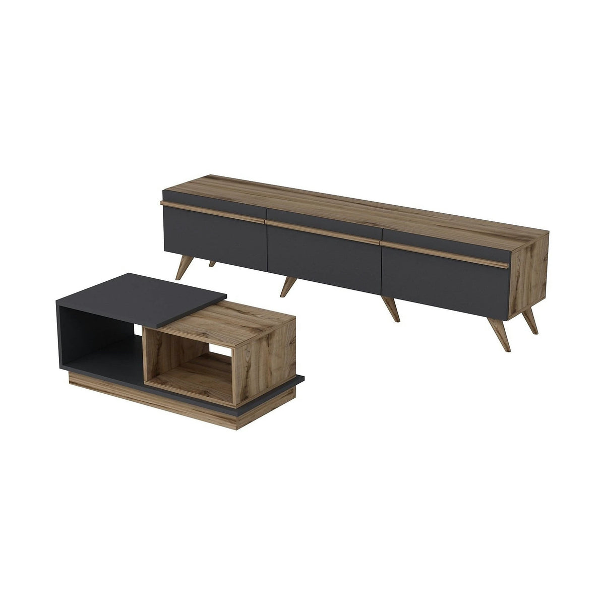 Mobilier living AMSTERDAM, nuc/gri antracit, PAL melaminat, 2 piese