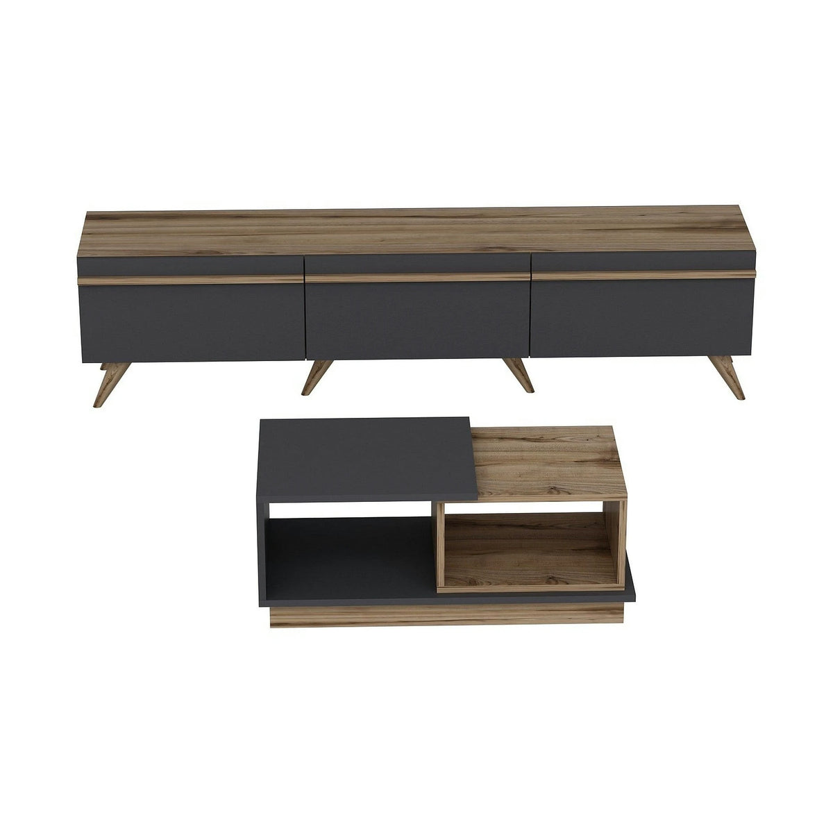 Mobilier living AMSTERDAM, nuc/gri antracit, PAL melaminat, 2 piese