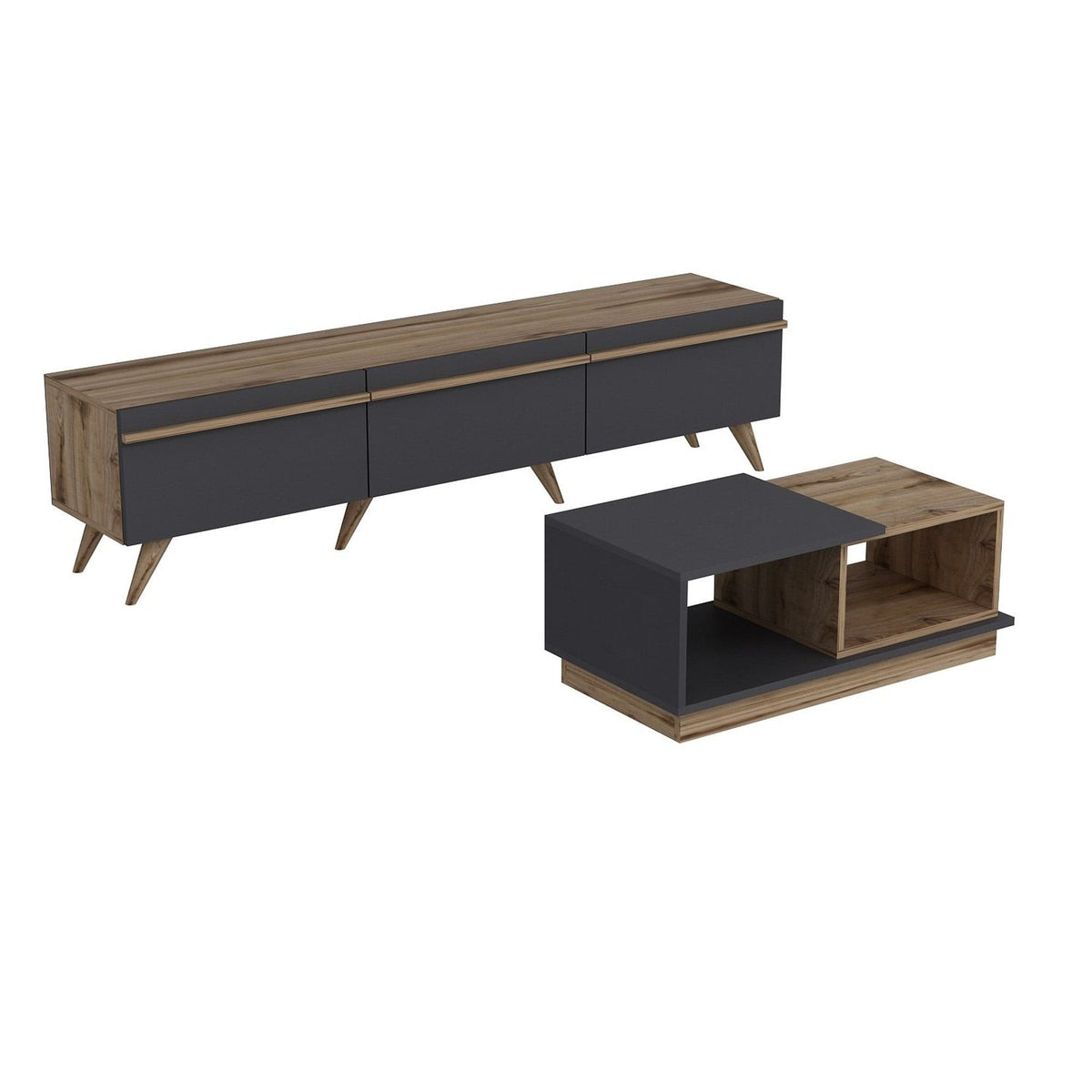 Mobilier living AMSTERDAM, nuc/gri antracit, PAL melaminat, 2 piese