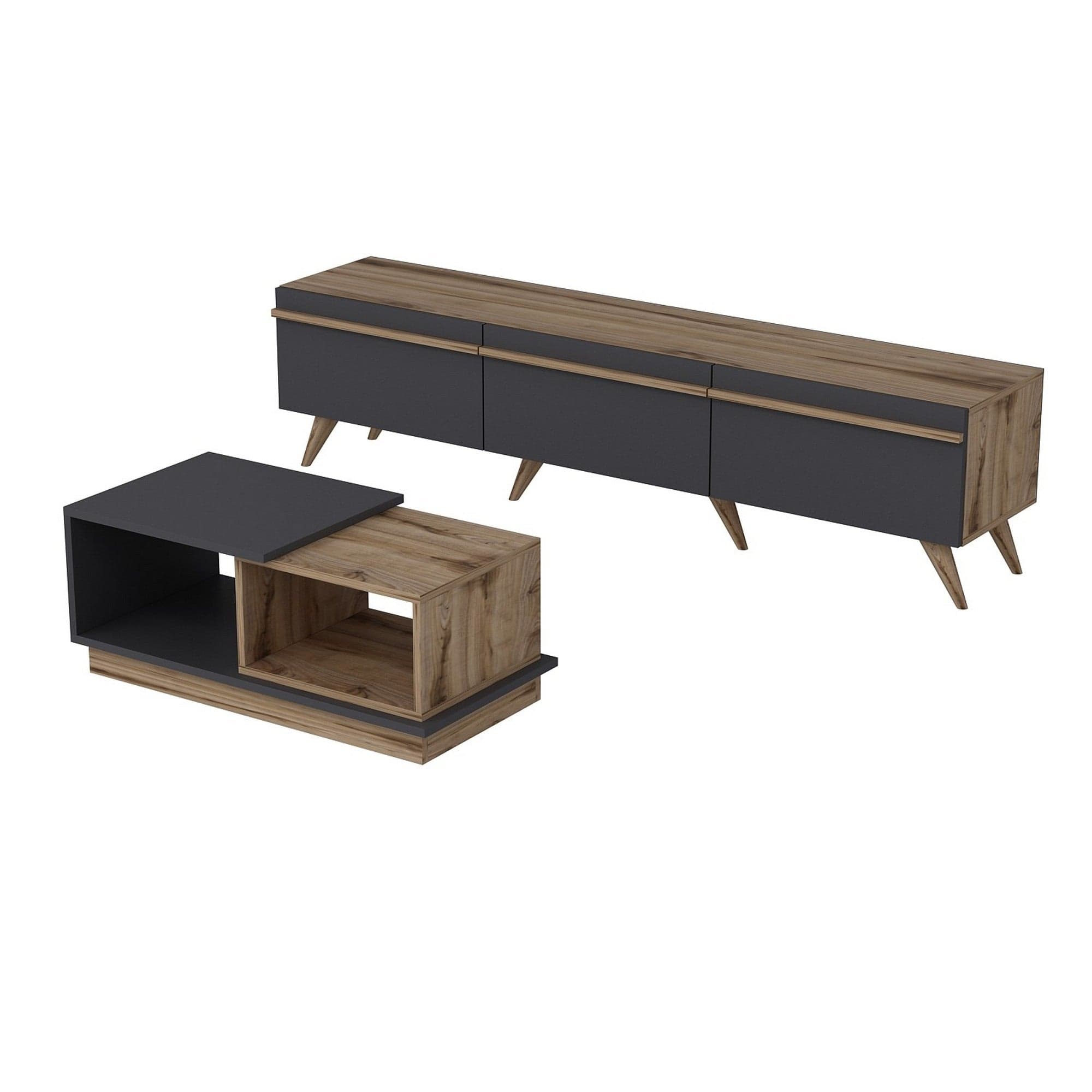 Mobilier living AMSTERDAM, nuc/gri antracit, PAL melaminat, 2 piese