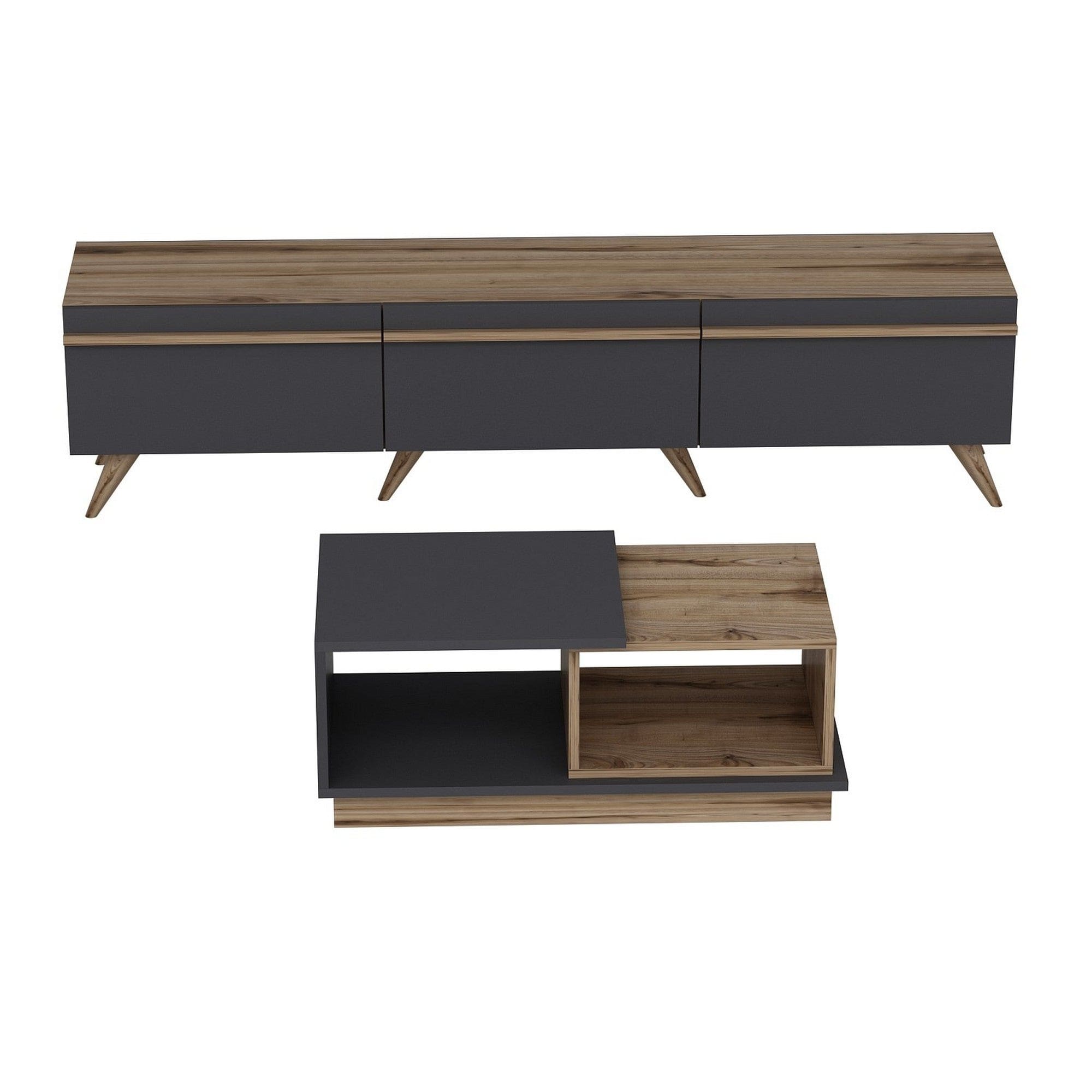 Mobilier living AMSTERDAM, nuc/gri antracit, PAL melaminat, 2 piese