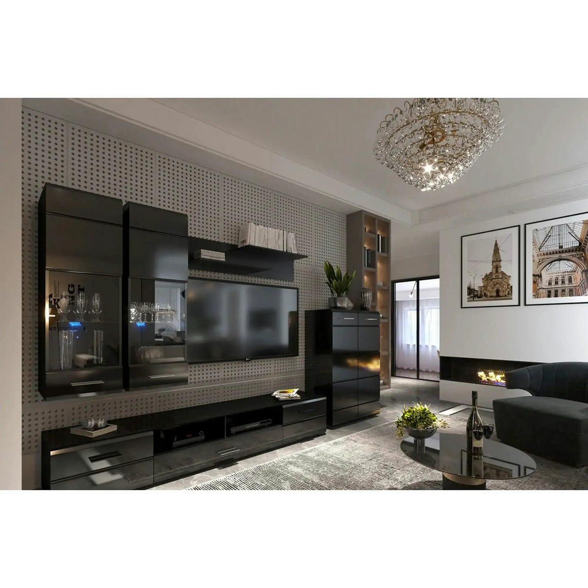 Mobilier living ARCTIC, negru, PAL, 285x40x190 cm
