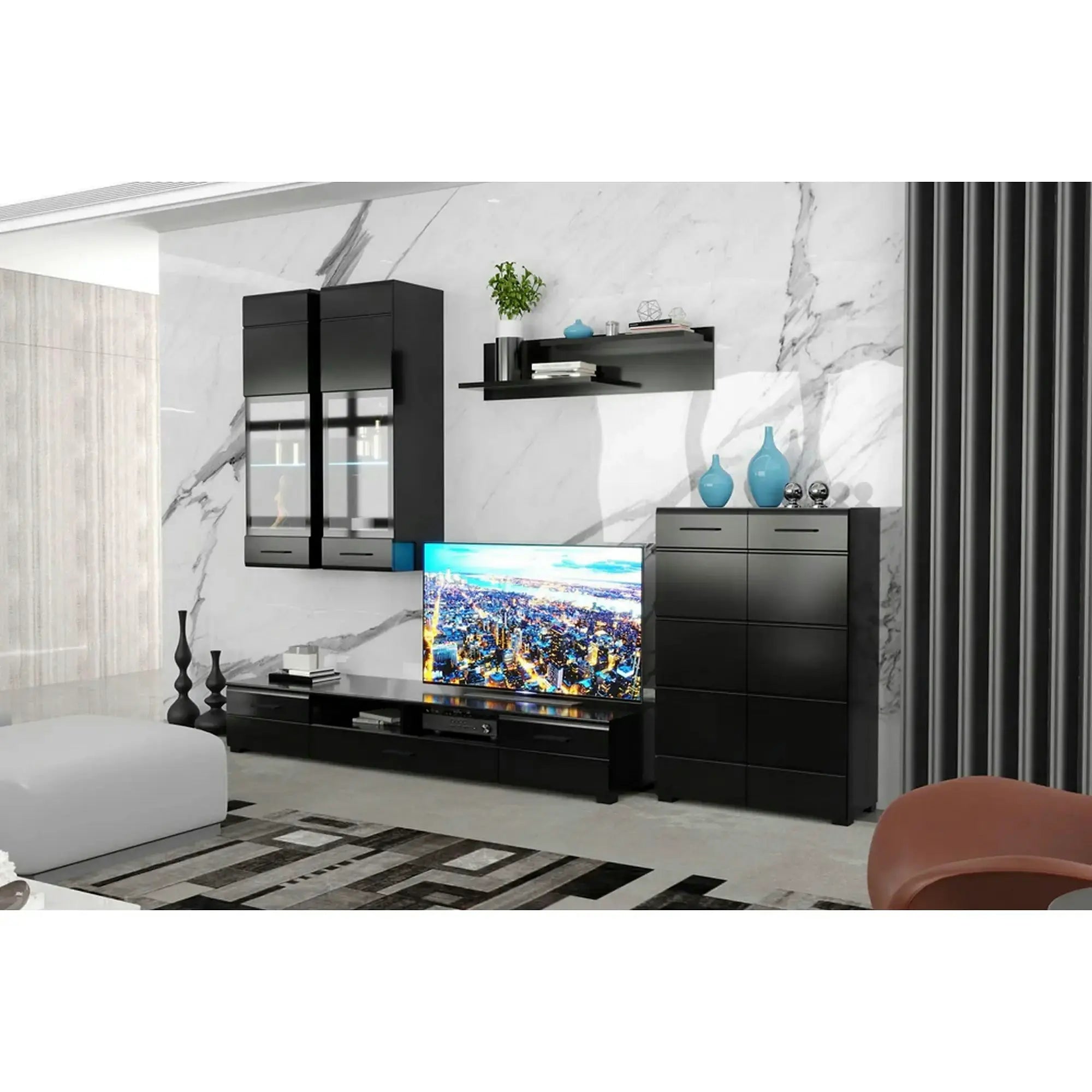 Mobilier living ARCTIC, negru, PAL, 285x40x190 cm