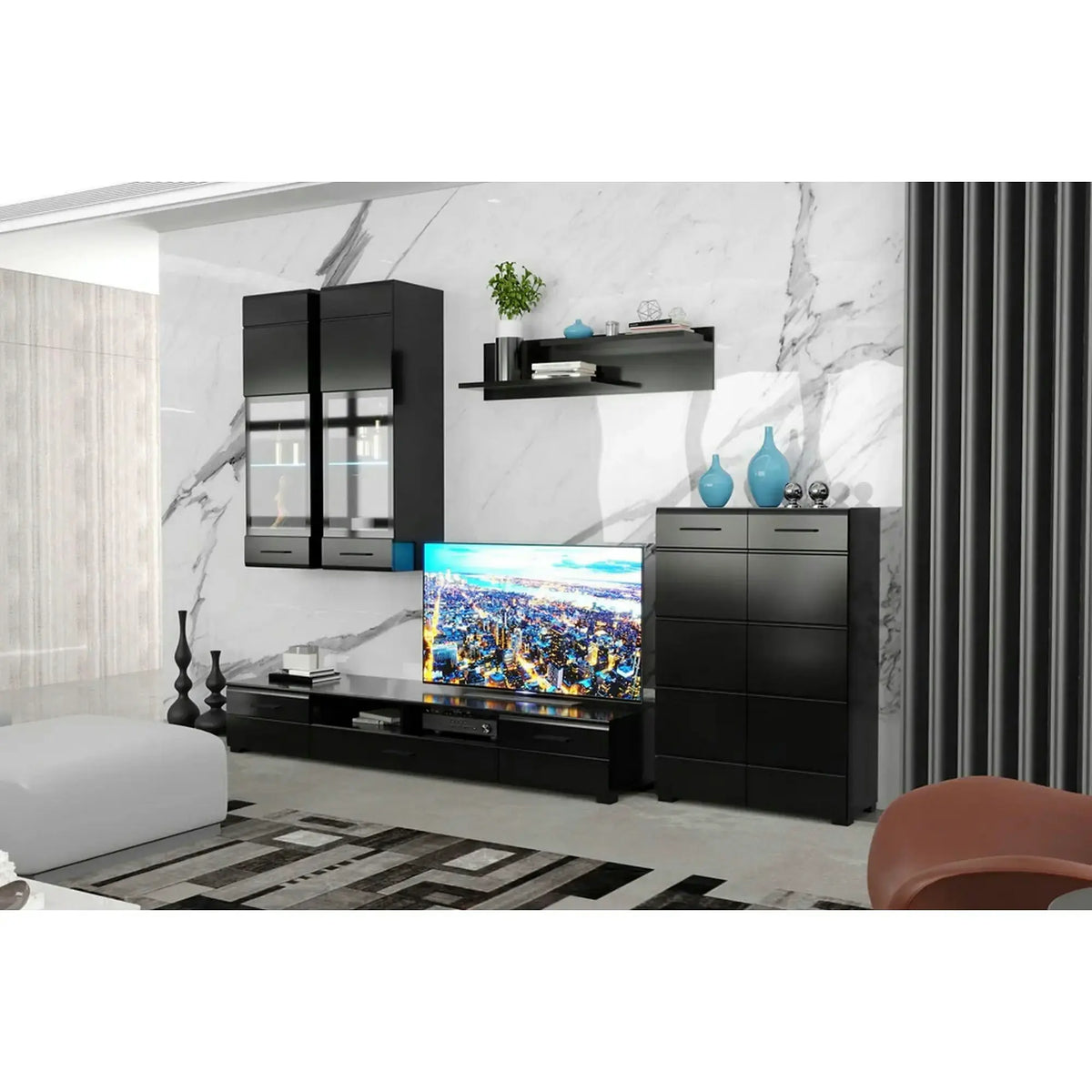 Mobilier living ARCTIC, negru, PAL, 285x40x190 cm
