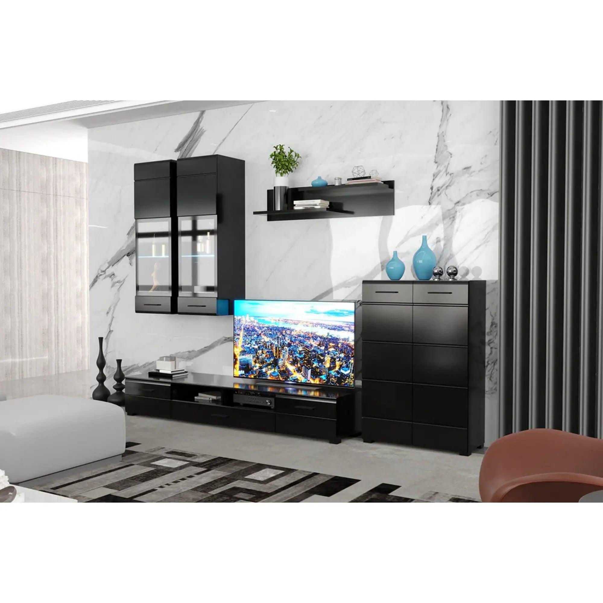 Mobilier living ARCTIC, negru, PAL, 285x40x190 cm