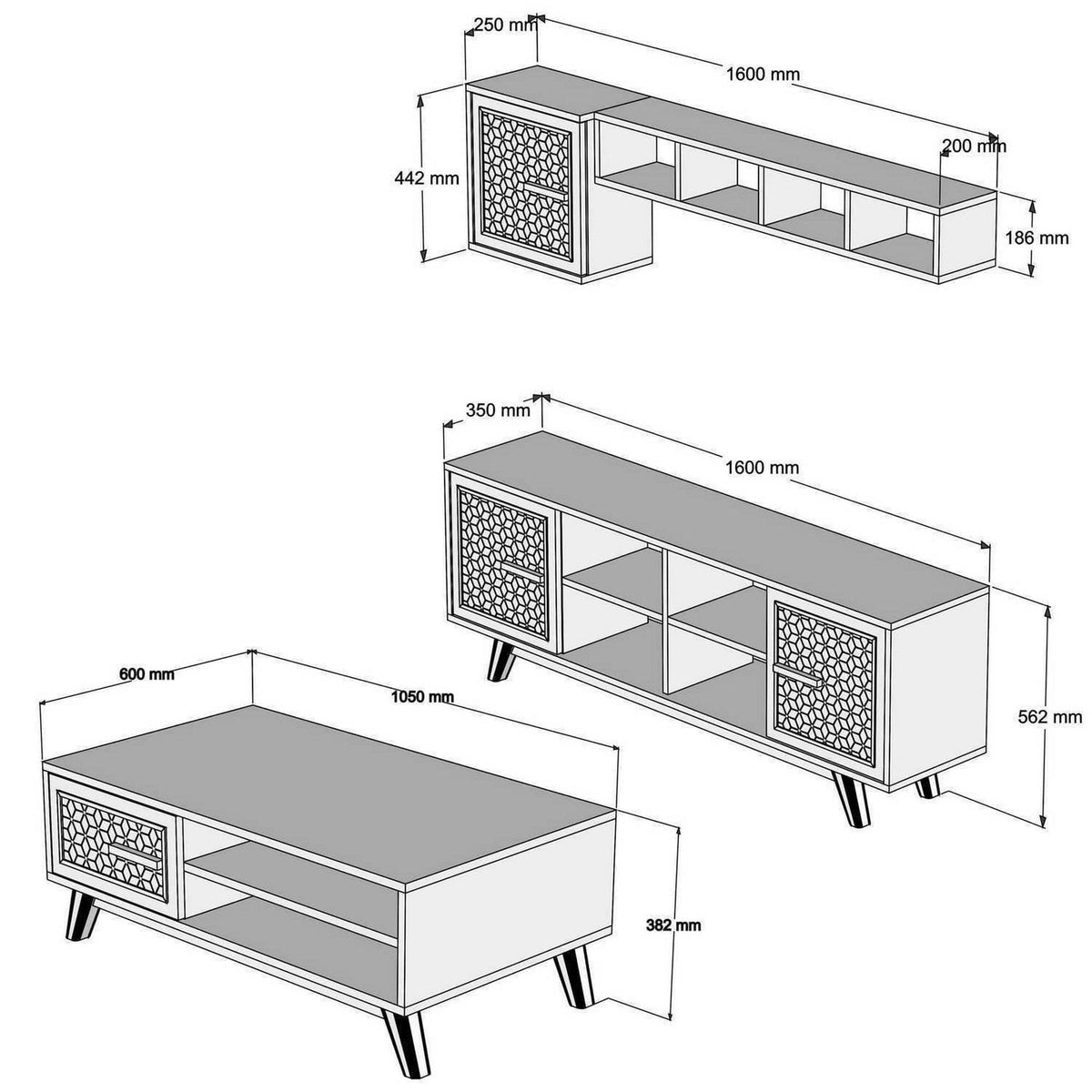 Mobilier living AYLA, nuc, PAL melaminat, 4 piese