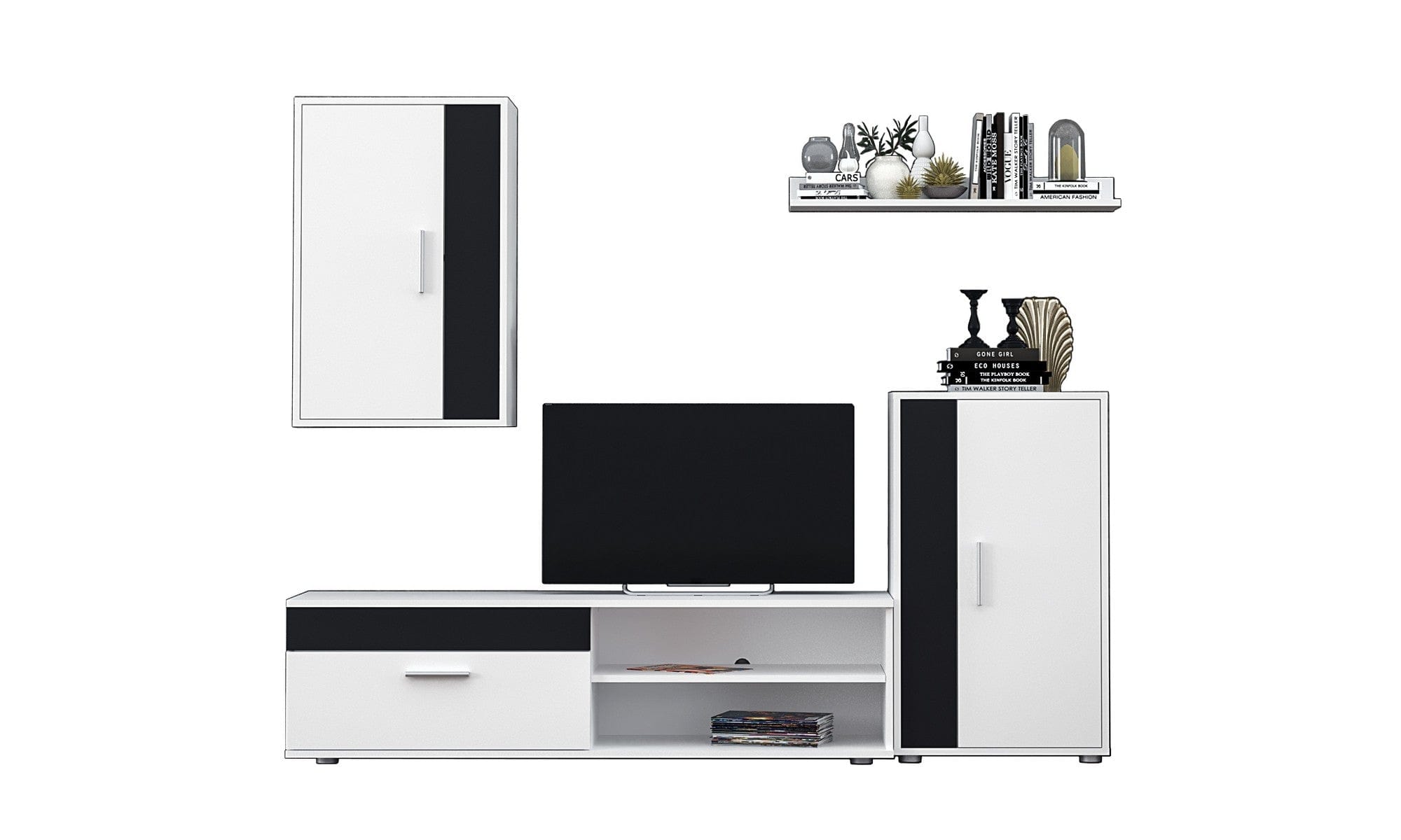 Mobilier living BARATO MINI, alb/negru, PAL, 200x36x190 cm
