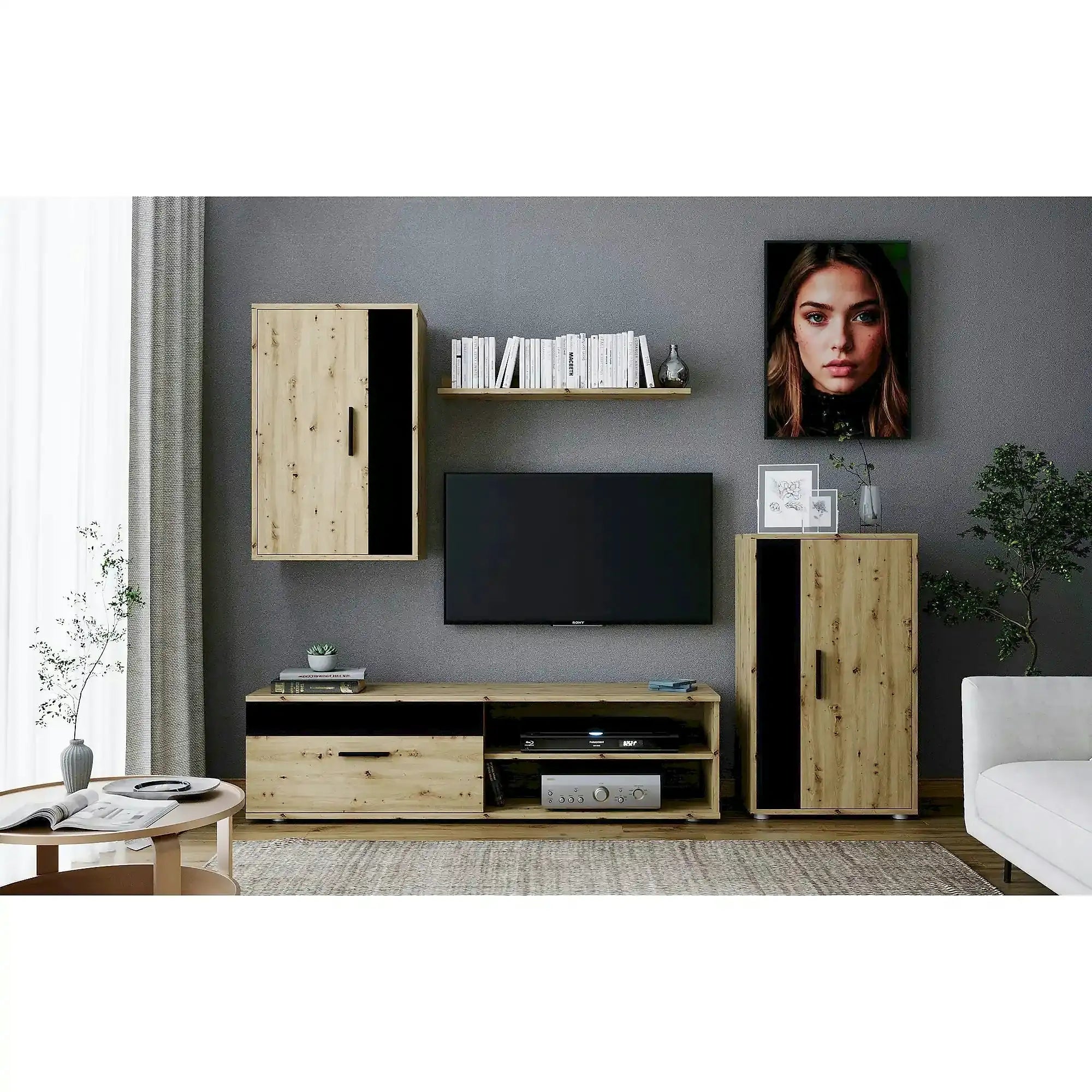 Mobilier living BENSON, stejar artisan/negru, PAL