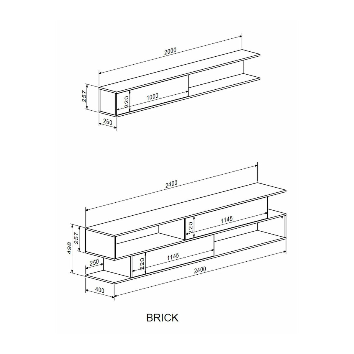 Mobilier living BRIK, stejar sonoma/casmir, PAL, 240x40x190 cm