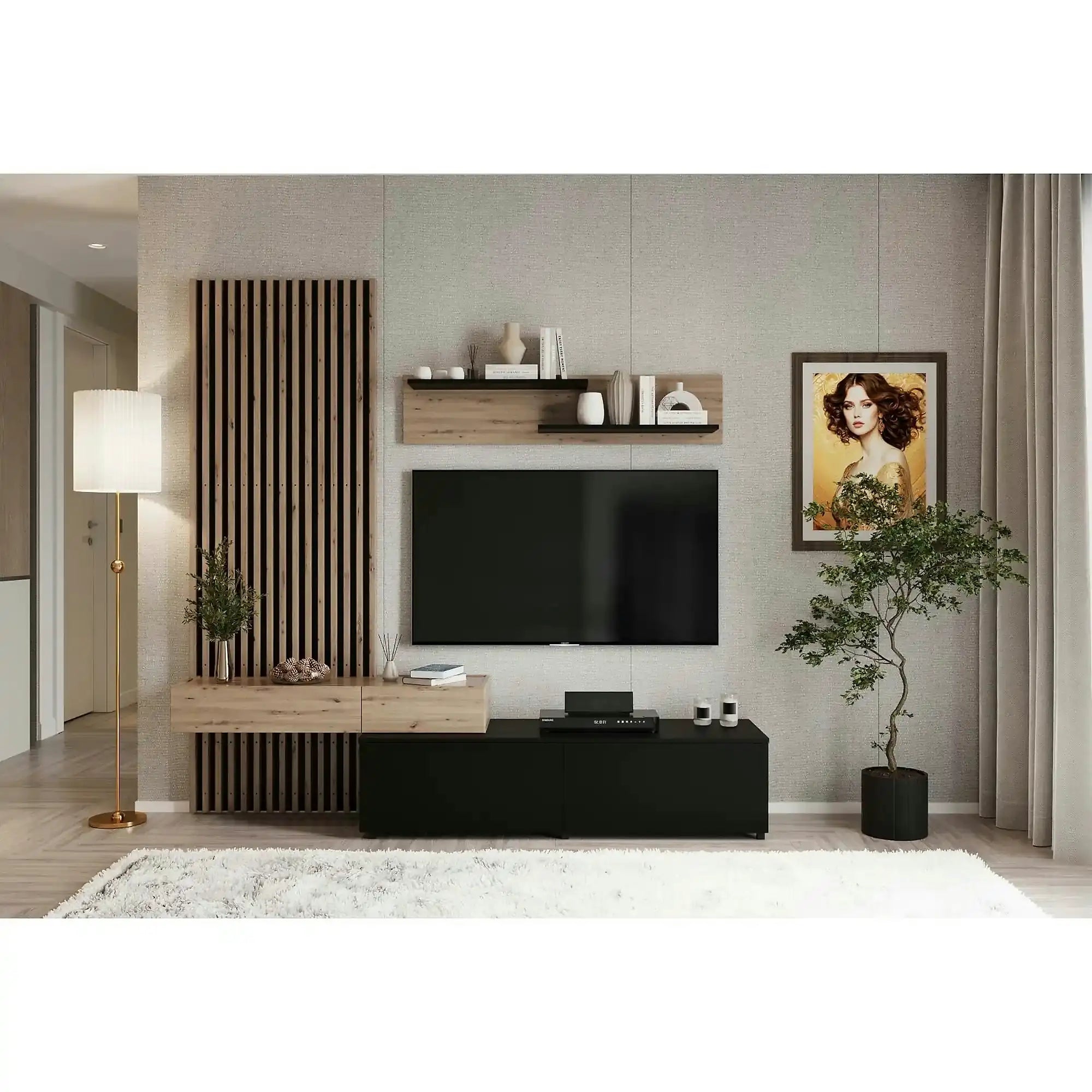 Mobilier living CAMINO, stejar artisan/negru, PAL laminat