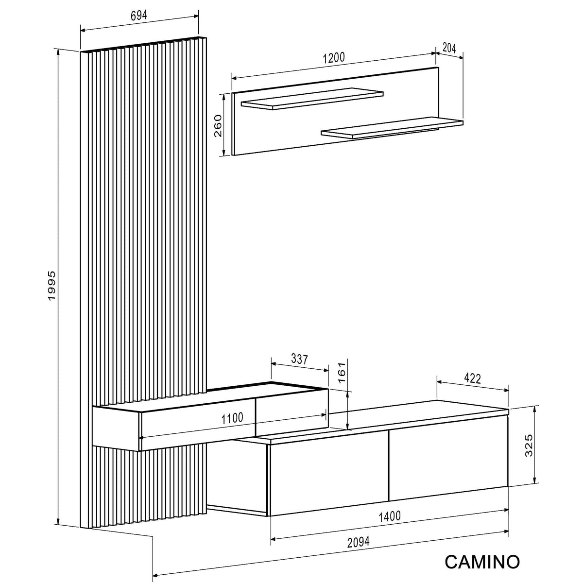 Mobilier living CAMINO, stejar artisan/negru, PAL laminat