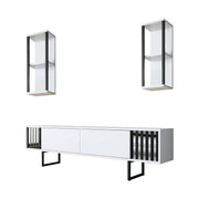Mobilier living CHROME LINE, alb/negru, PAL melaminat/metal, 3 piese