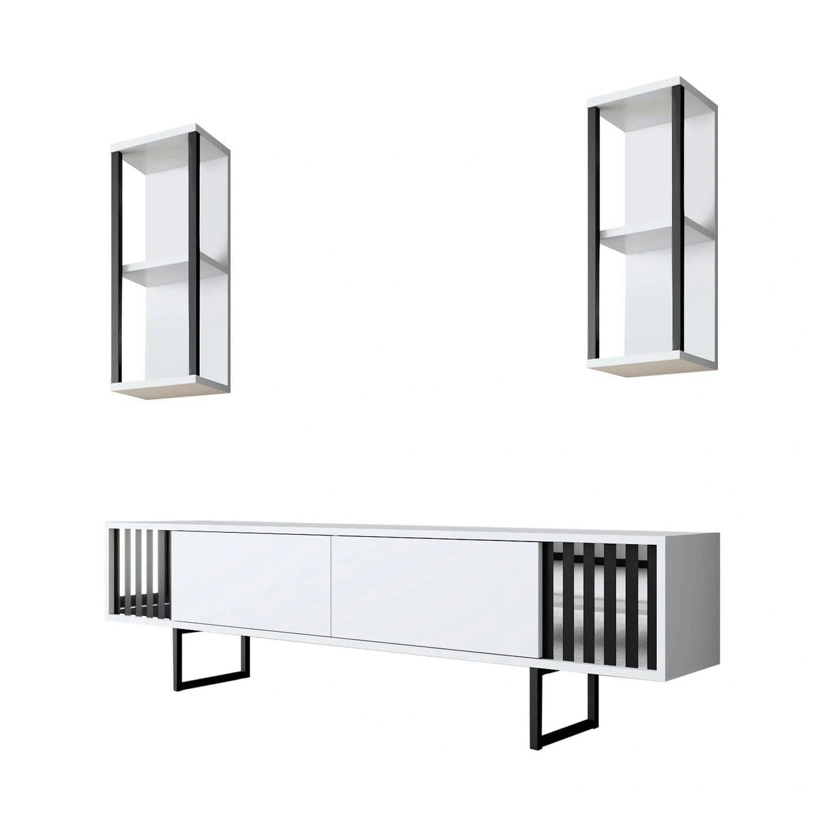 Mobilier living CHROME LINE, alb/negru, PAL melaminat/metal, 3 piese