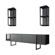 Mobilier living CHROME LINE, gri/negru, PAL melaminat/metal, 3 piese