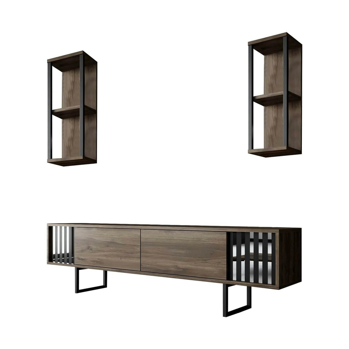 Mobilier living CHROME LINE, nuc/negru, PAL melaminat/metal, 3 piese