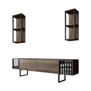 Mobilier living CHROME LINE, nuc/negru, PAL melaminat/metal, 3 piese