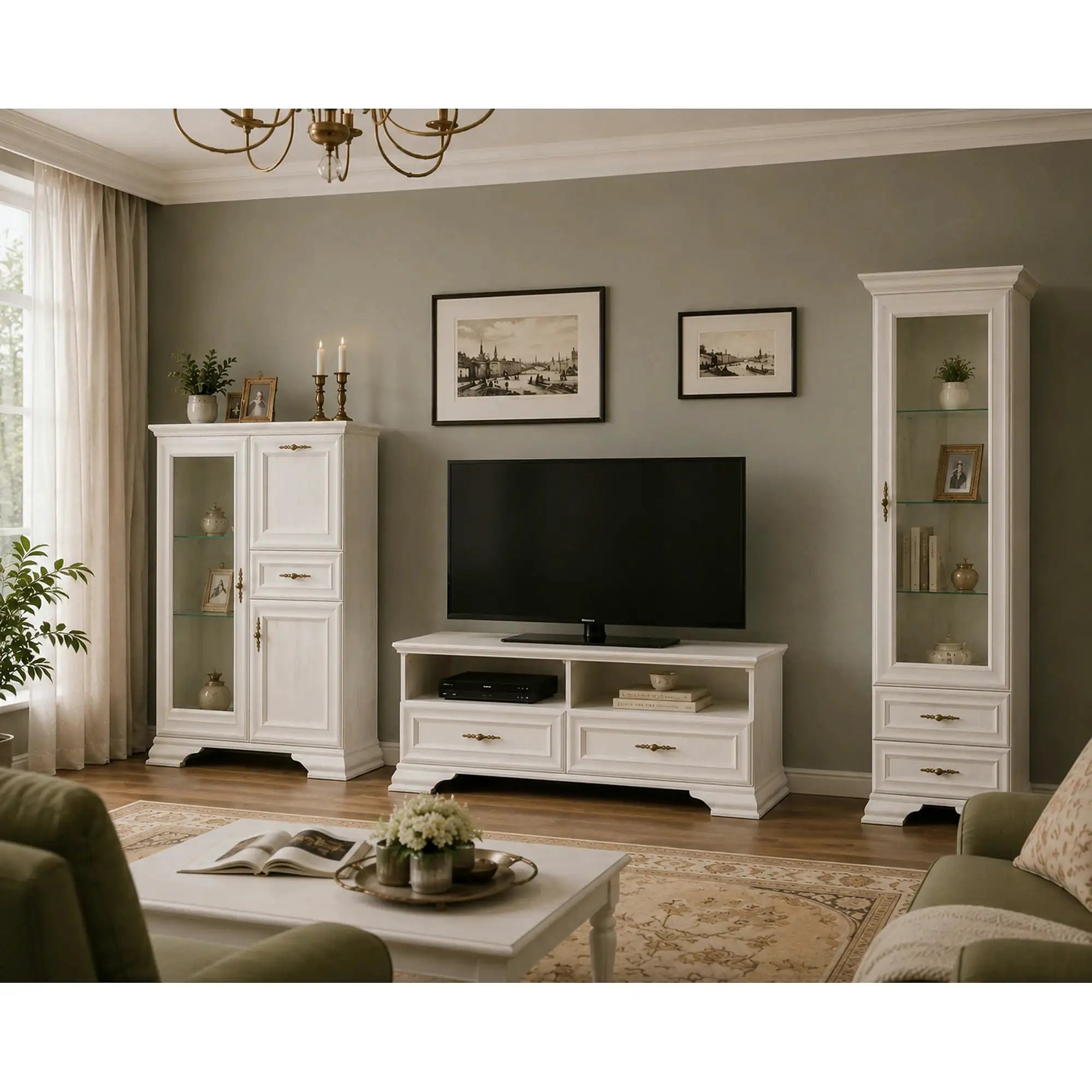 Mobilier living clasic IRYS, pin alb anderson, PAL laminat, 3 piese