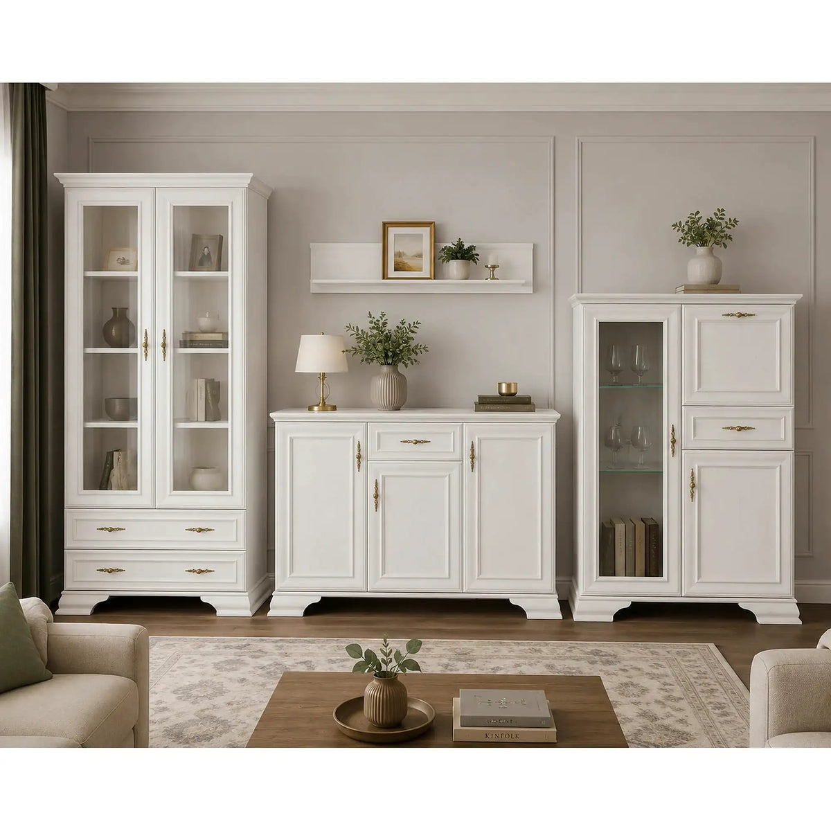 Mobilier living clasic IRYS, pin alb anderson, PAL laminat, 4 piese