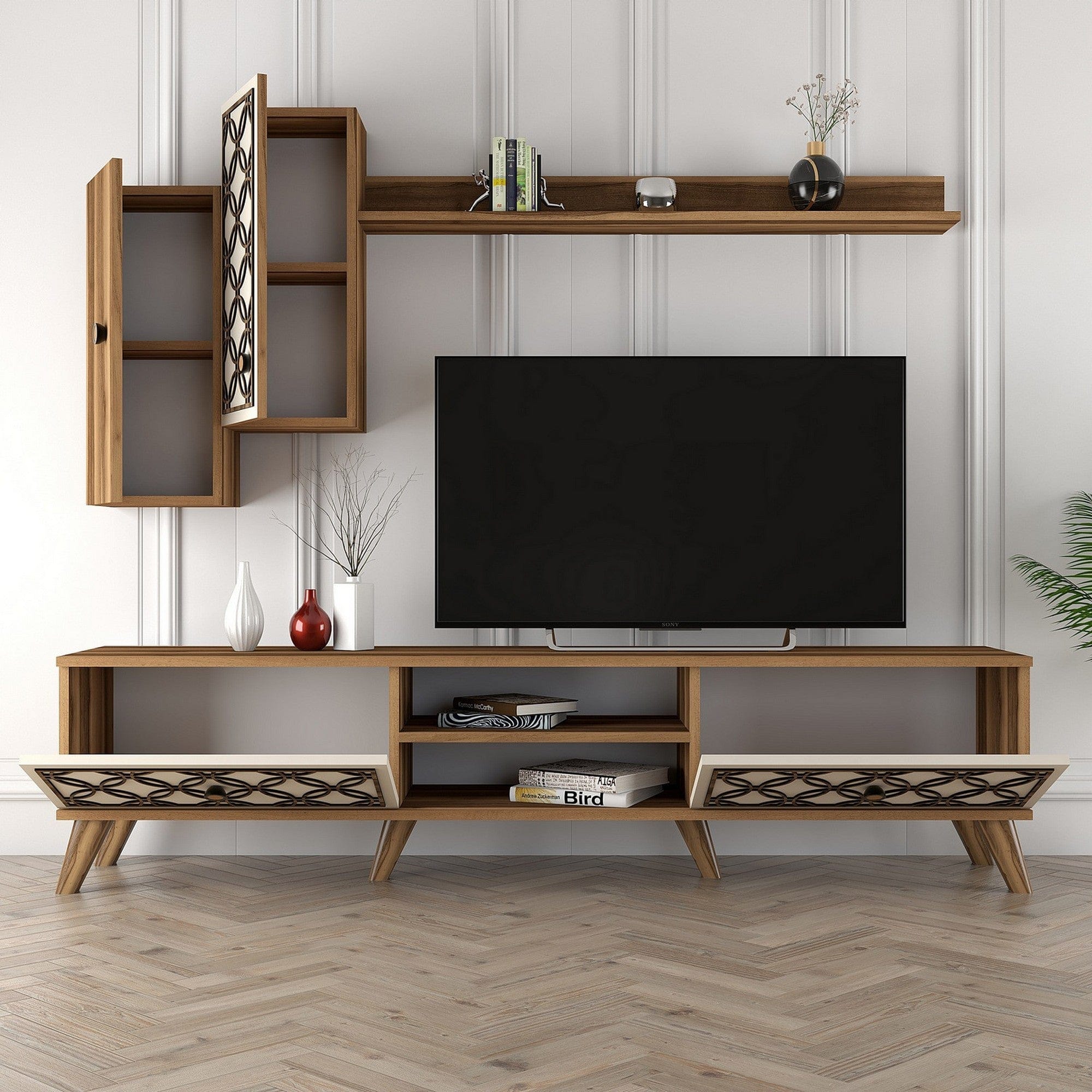 Mobilier living CLASS S, nuc/crem, PAL melaminat, 3 piese