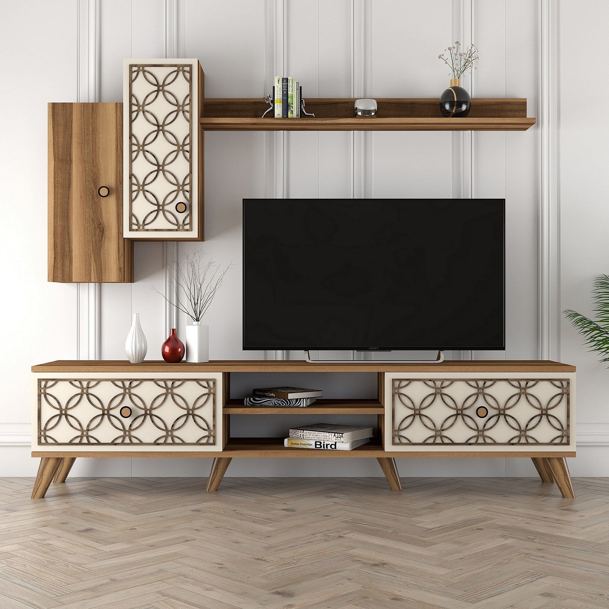 Mobilier living CLASS S, nuc/crem, PAL melaminat, 3 piese