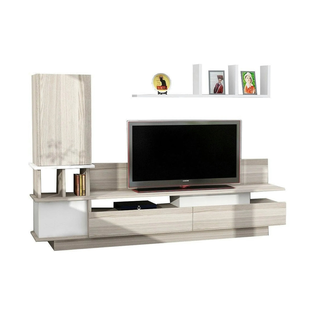 Mobilier living COMO, alb/stejar, PAL melaminat, 4 piese, 149x32x171 cm
