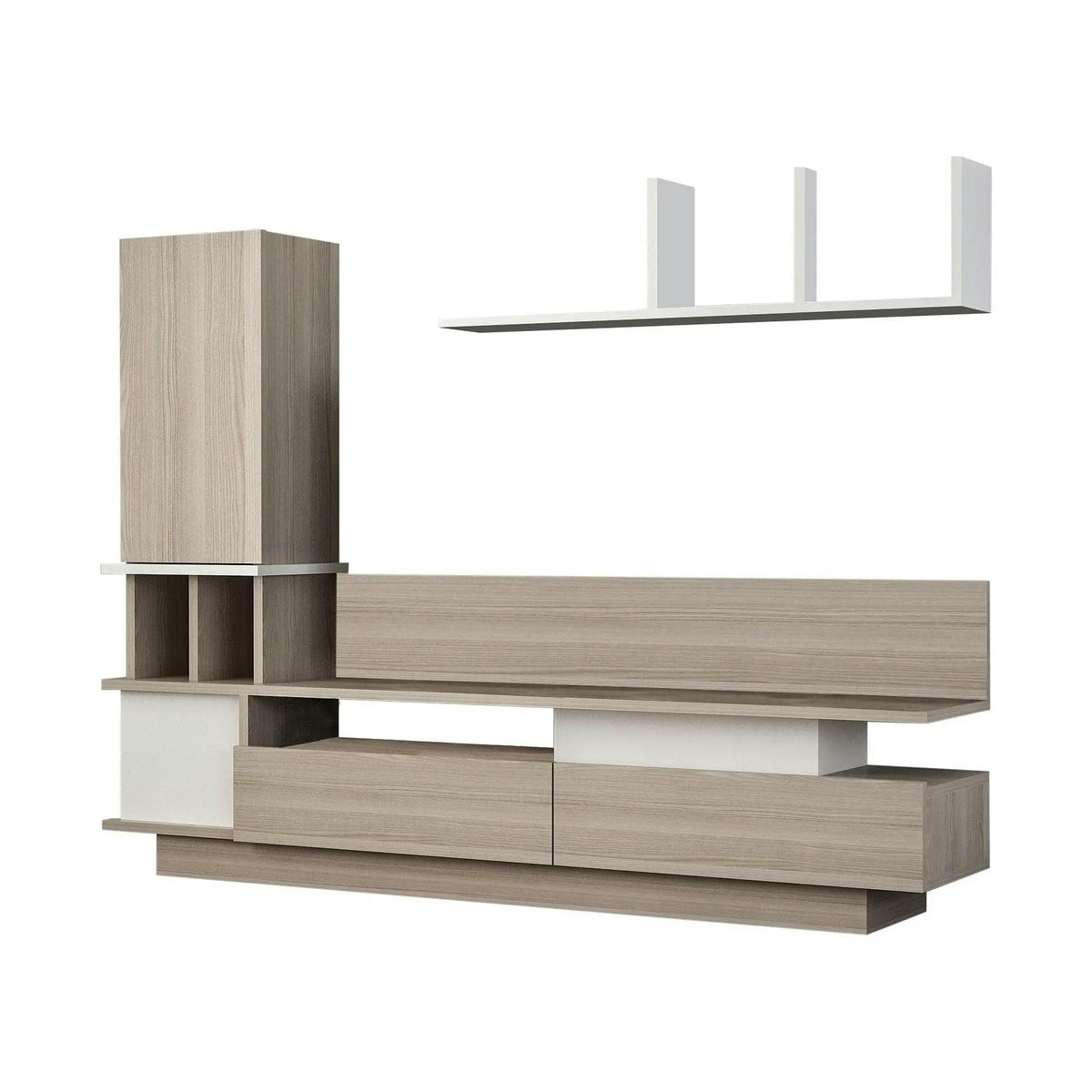Mobilier living COMO, alb/stejar, PAL melaminat, 4 piese, 149x32x171 cm