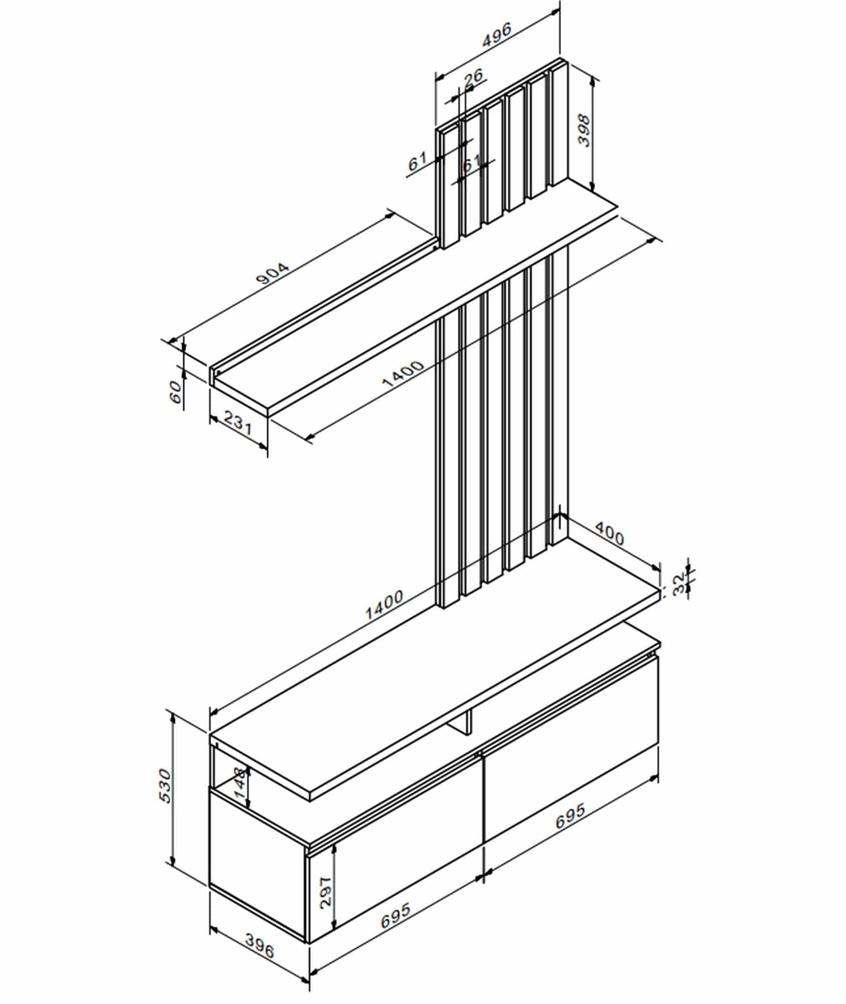 Mobilier living ELLIS, casmir/stejar artisan, PAL, 140x40x220 cm