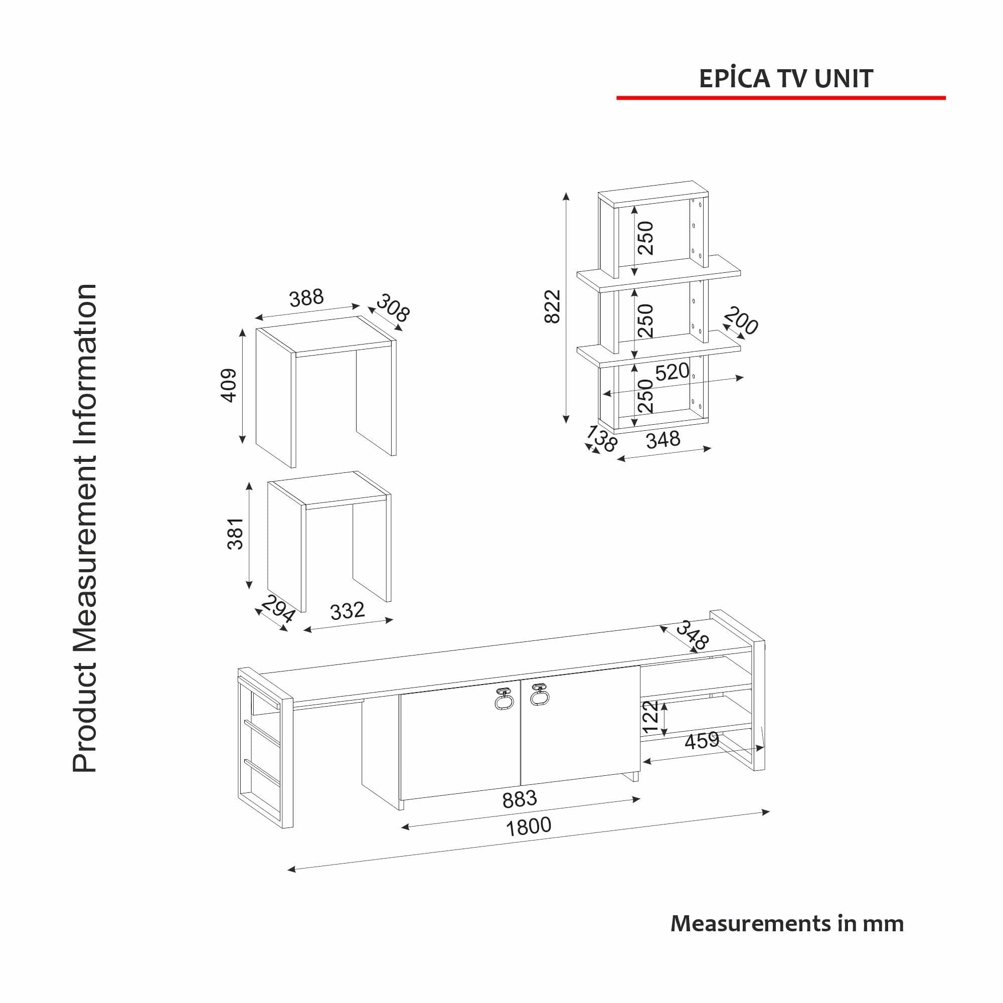 Mobilier living EPICA, nuc/negru, PAL melaminat, 4 piese
