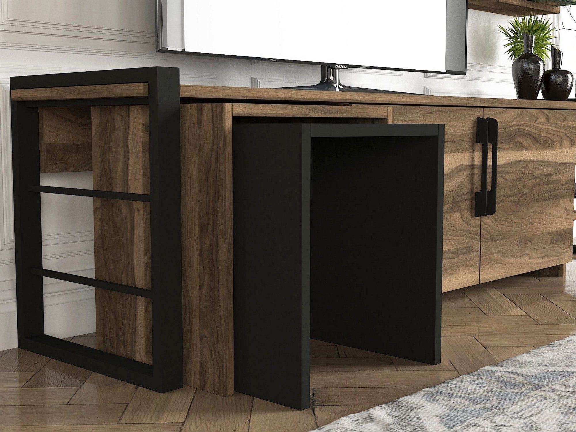 Mobilier living EPICA, nuc/negru, PAL melaminat, 4 piese
