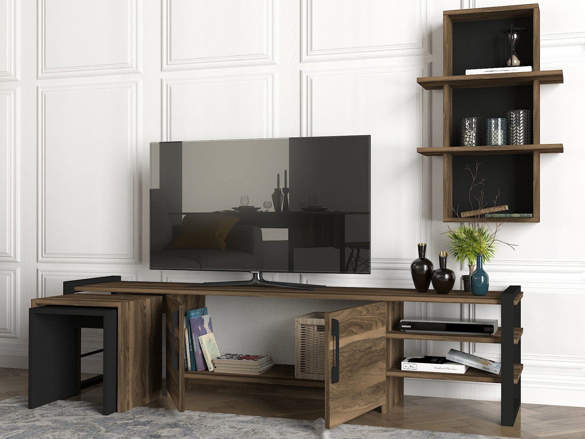 Mobilier living EPICA, nuc/negru, PAL melaminat, 4 piese