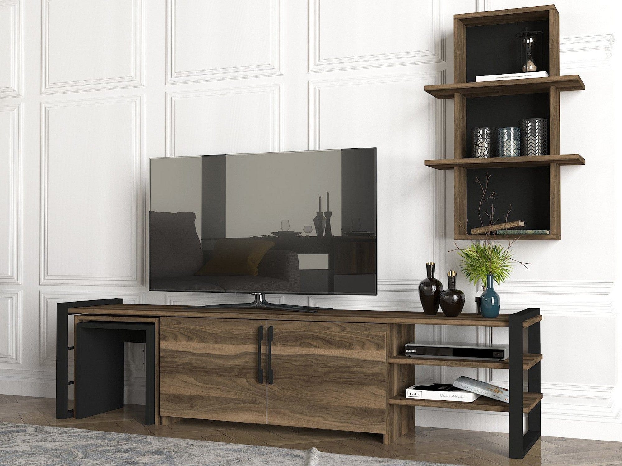 Mobilier living EPICA, nuc/negru, PAL melaminat, 4 piese