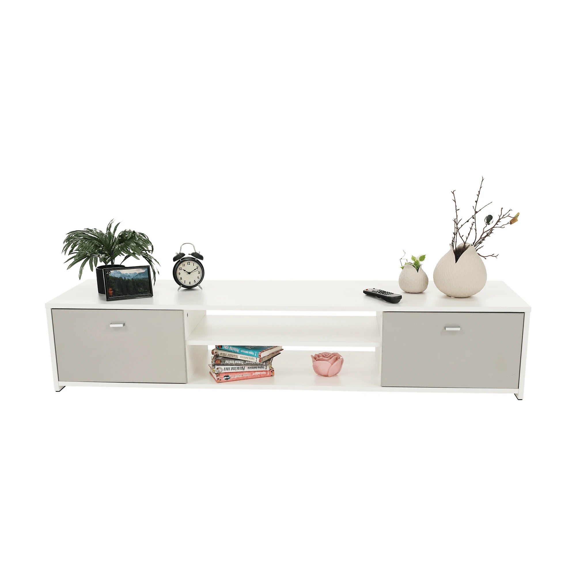 Mobilier living GENTA, PAL melaminat, alb/gri, 4 piese, 210x42x180 cm