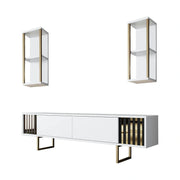 Mobilier living GOLD LINE, alb/auriu, PAL melaminat/metal, 3 piese