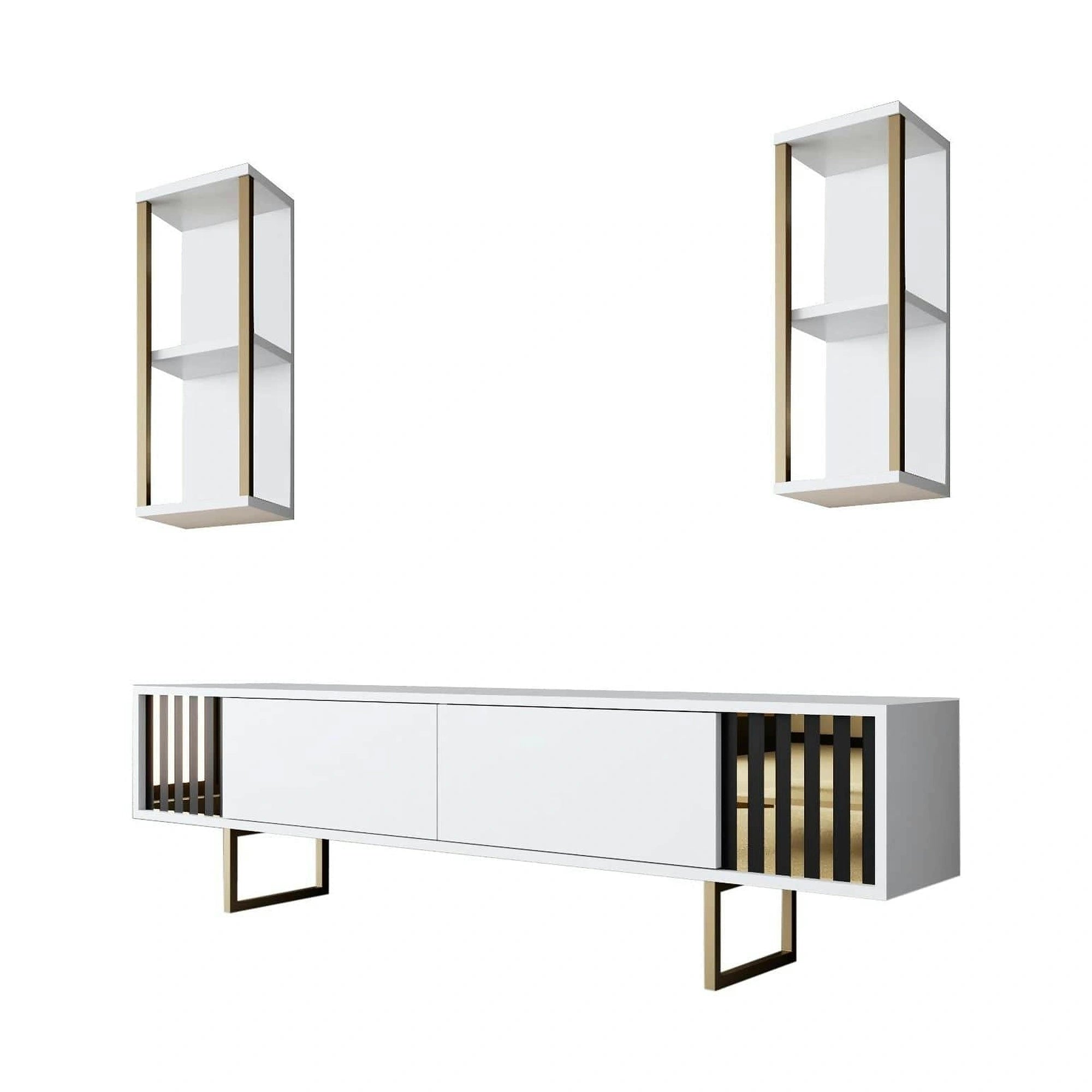Mobilier living GOLD LINE, alb/auriu, PAL melaminat/metal, 3 piese
