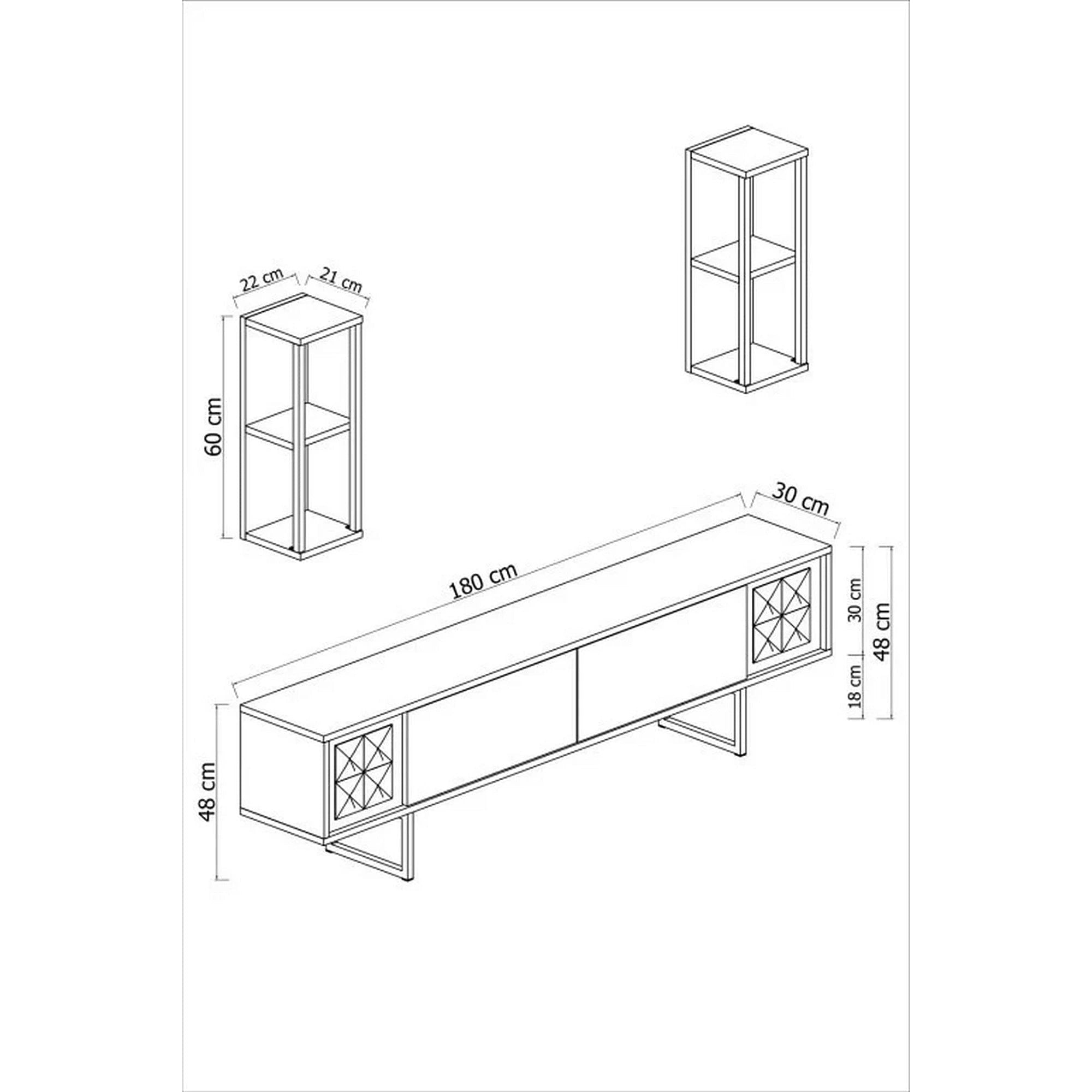 Mobilier living GOLD LINE, alb/auriu, PAL melaminat/metal, 4 piese