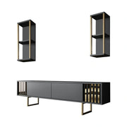 Mobilier living GOLD LINE, gri antracit/auriu, PAL melaminat/metal, 3 piese