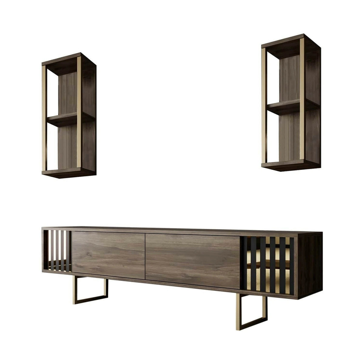 Mobilier living GOLD LINE, nuc/auriu, PAL melaminat/metal, 3 piese