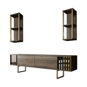 Mobilier living GOLD LINE, nuc/auriu, PAL melaminat/metal, 3 piese