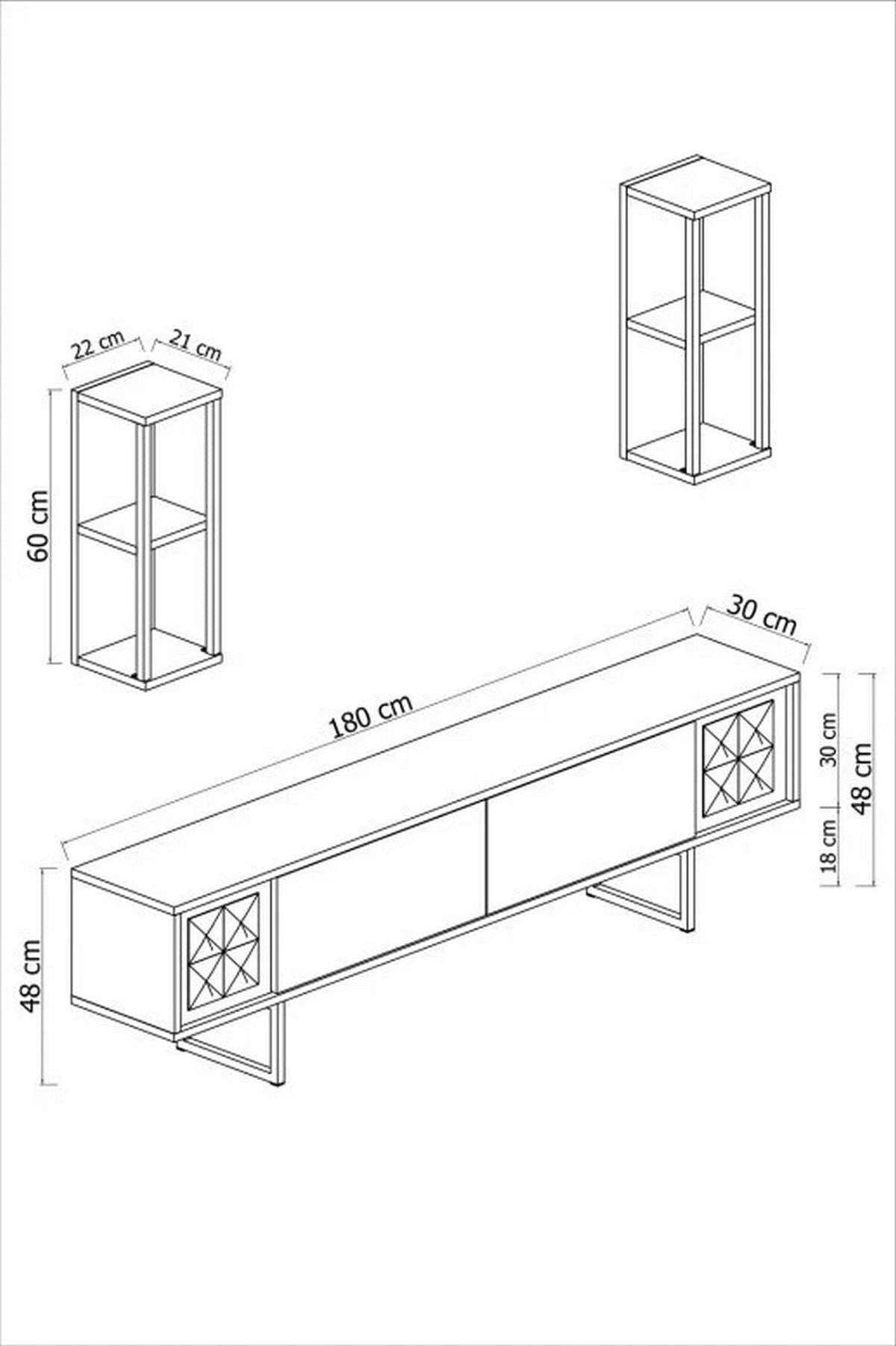 Mobilier living GOLD LINE, nuc/auriu, PAL melaminat/metal, 4 piese