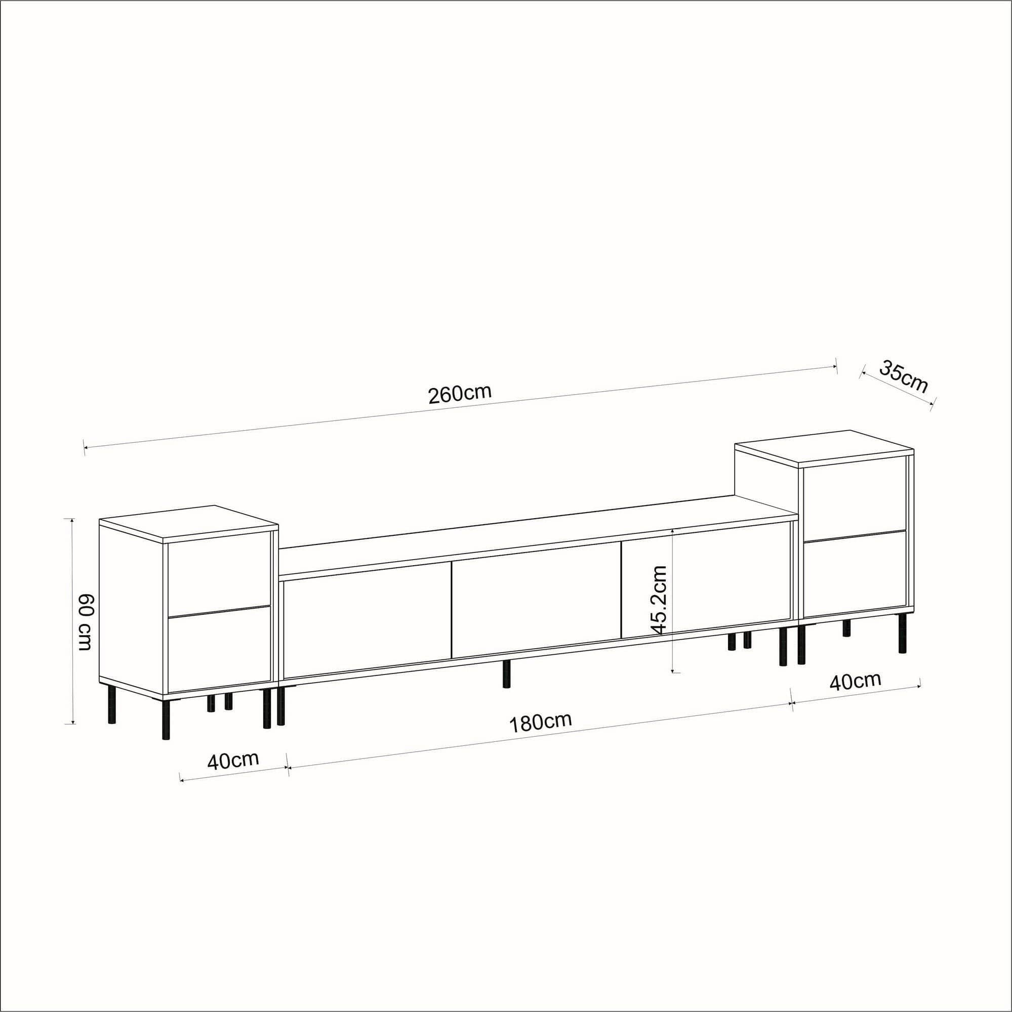 Mobilier living IMAJ, alb/negru, PAL melaminat, 3 piese, 260x35x60 cm
