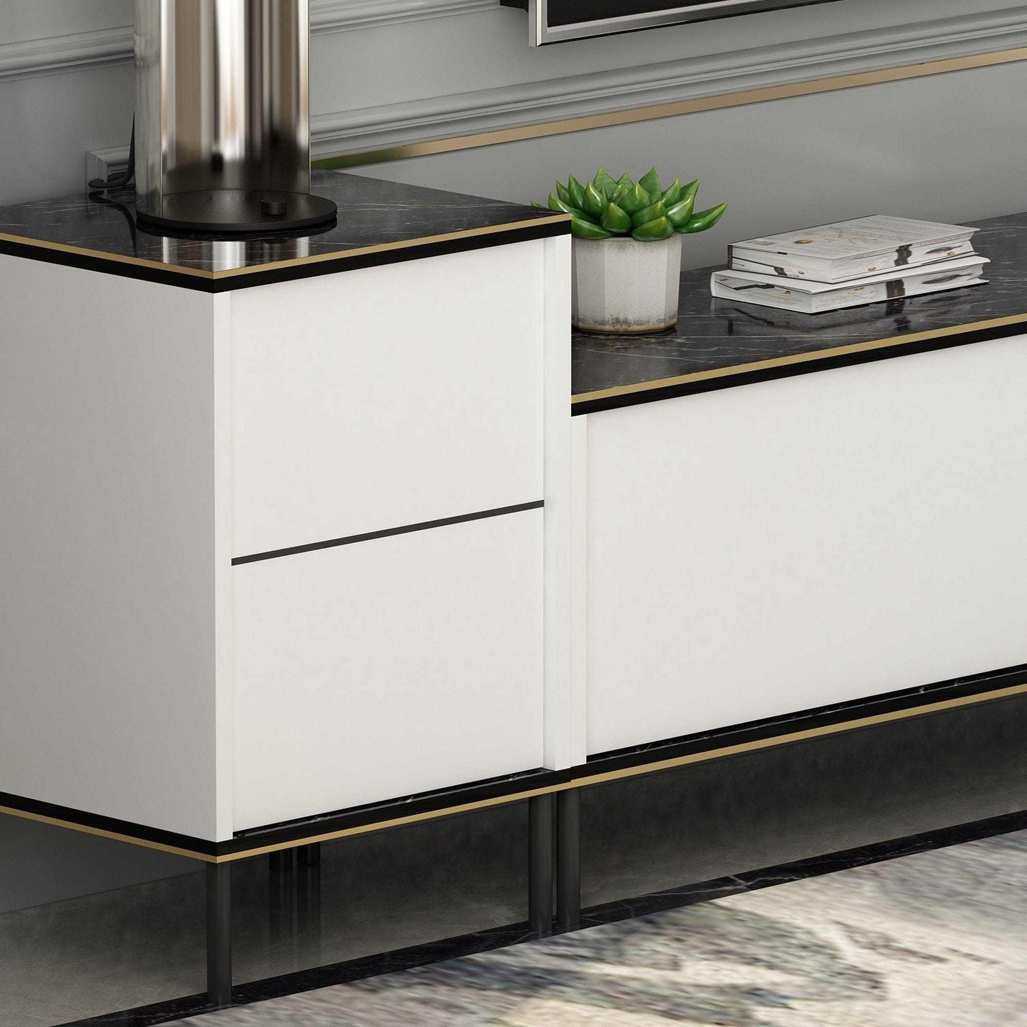 Mobilier living IMAJ, alb/negru, PAL melaminat, 3 piese, 260x35x60 cm