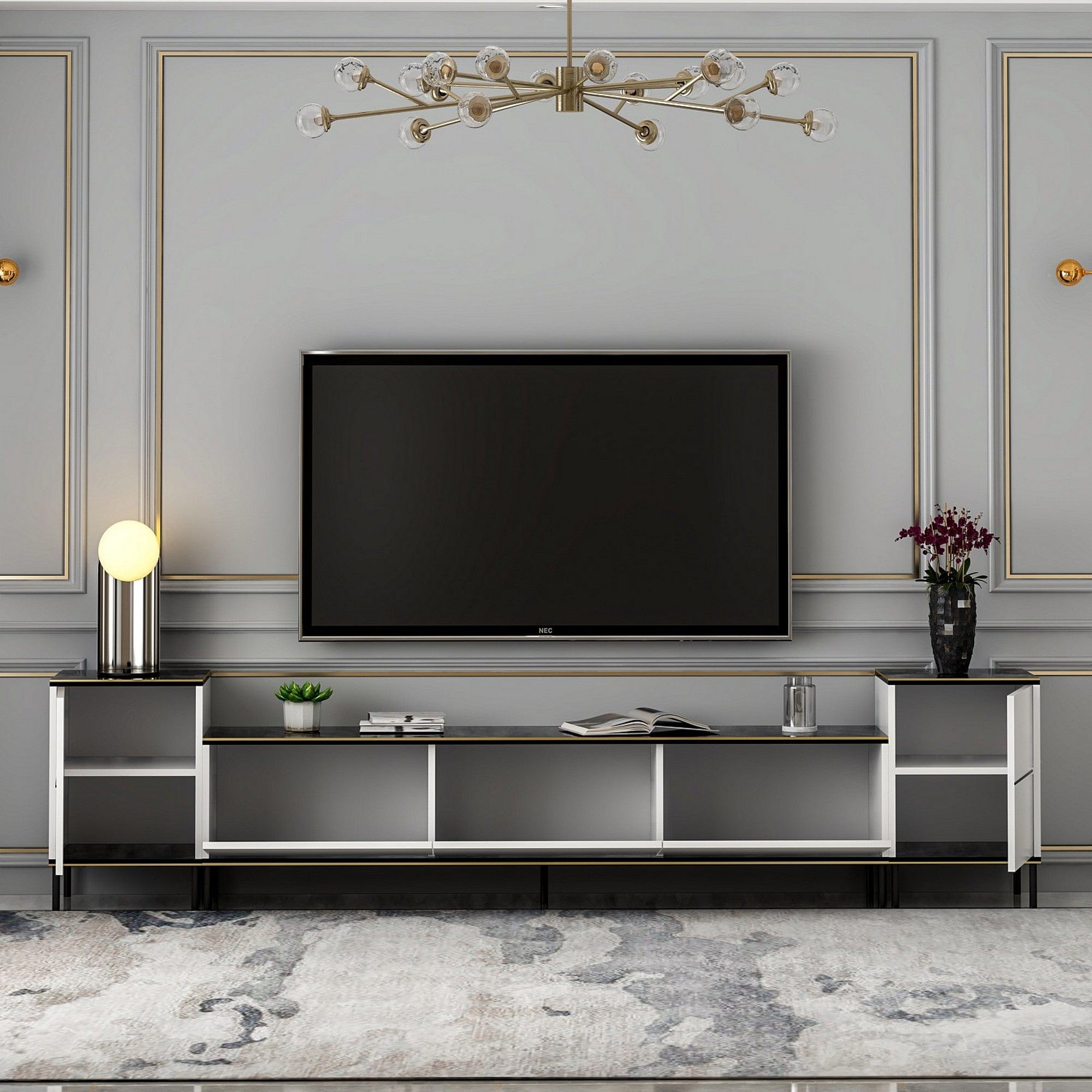 Mobilier living IMAJ, alb/negru, PAL melaminat, 3 piese, 260x35x60 cm