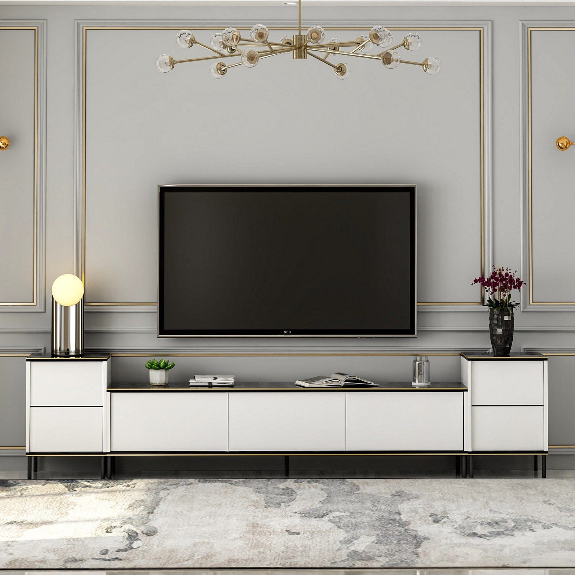 Mobilier living IMAJ, alb/negru, PAL melaminat, 3 piese, 260x35x60 cm